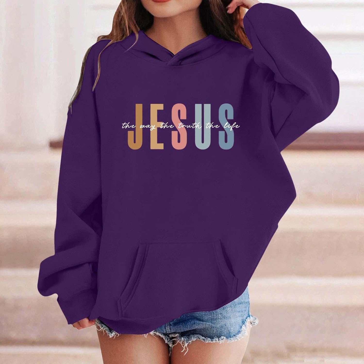 Christian Hoodies for Boys Girls Jesus Letter Graphic Printed Hoodies Preppy Long Sleeve Pullover Sweatshirts