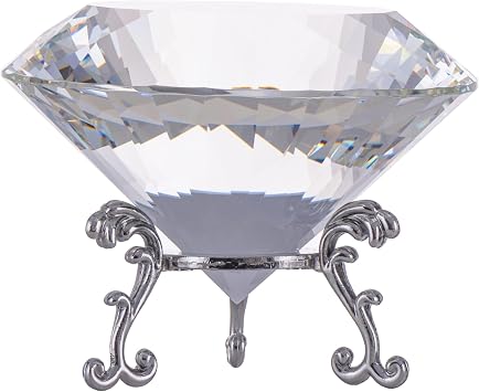 Crystal Diamond Paperweight 80mm Large Faceted Glass Diamond Prism Gemstone for Home Wedding Table Decoration Clear