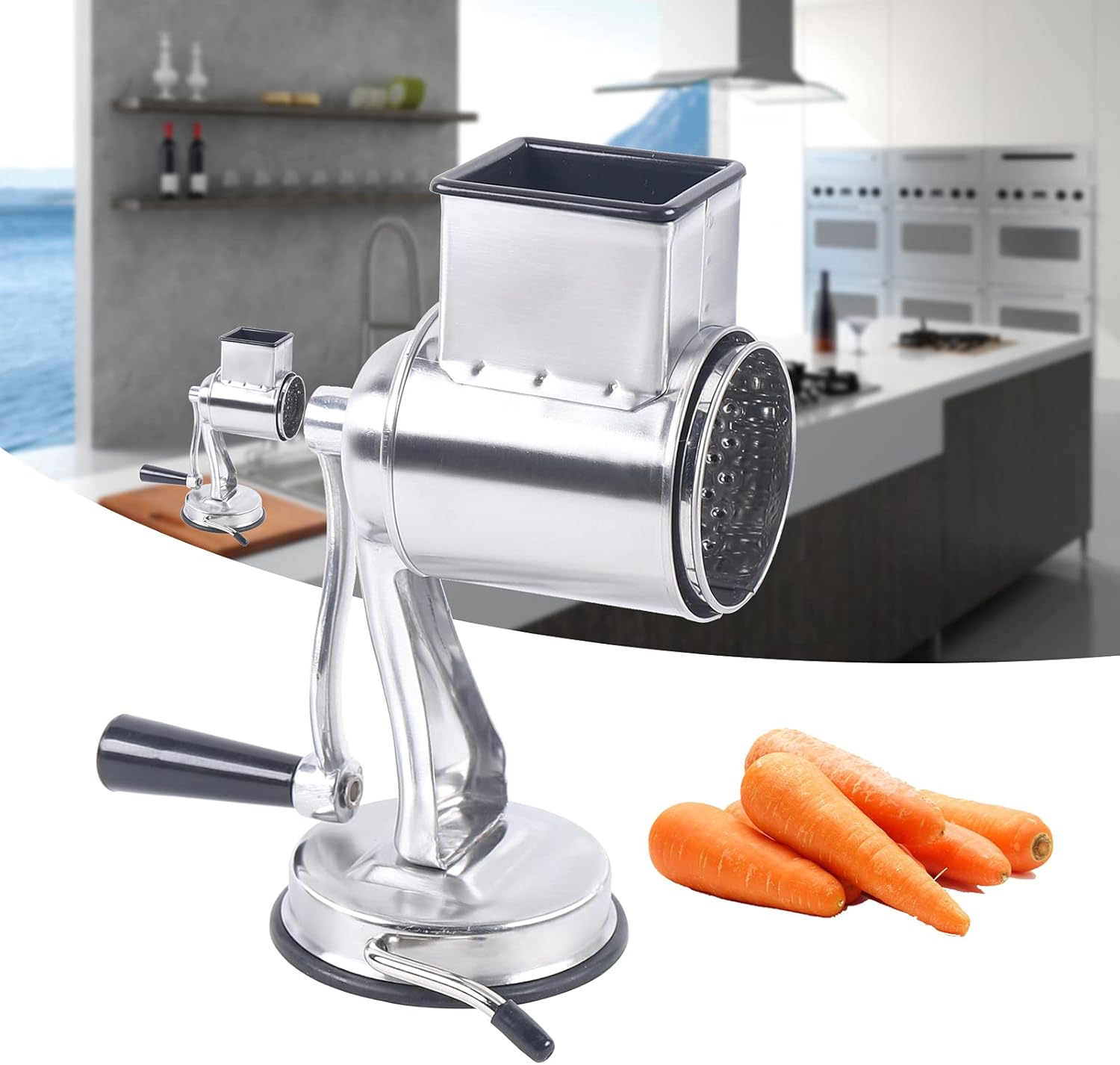 Rotary Cheese Grater Stainless Steel Handheld Kitchen Vegetable Slicer with 5 Interchangeable Blades, Hand Crank Cheese Shredder Grinding Tool Set, Dishwasher Safe