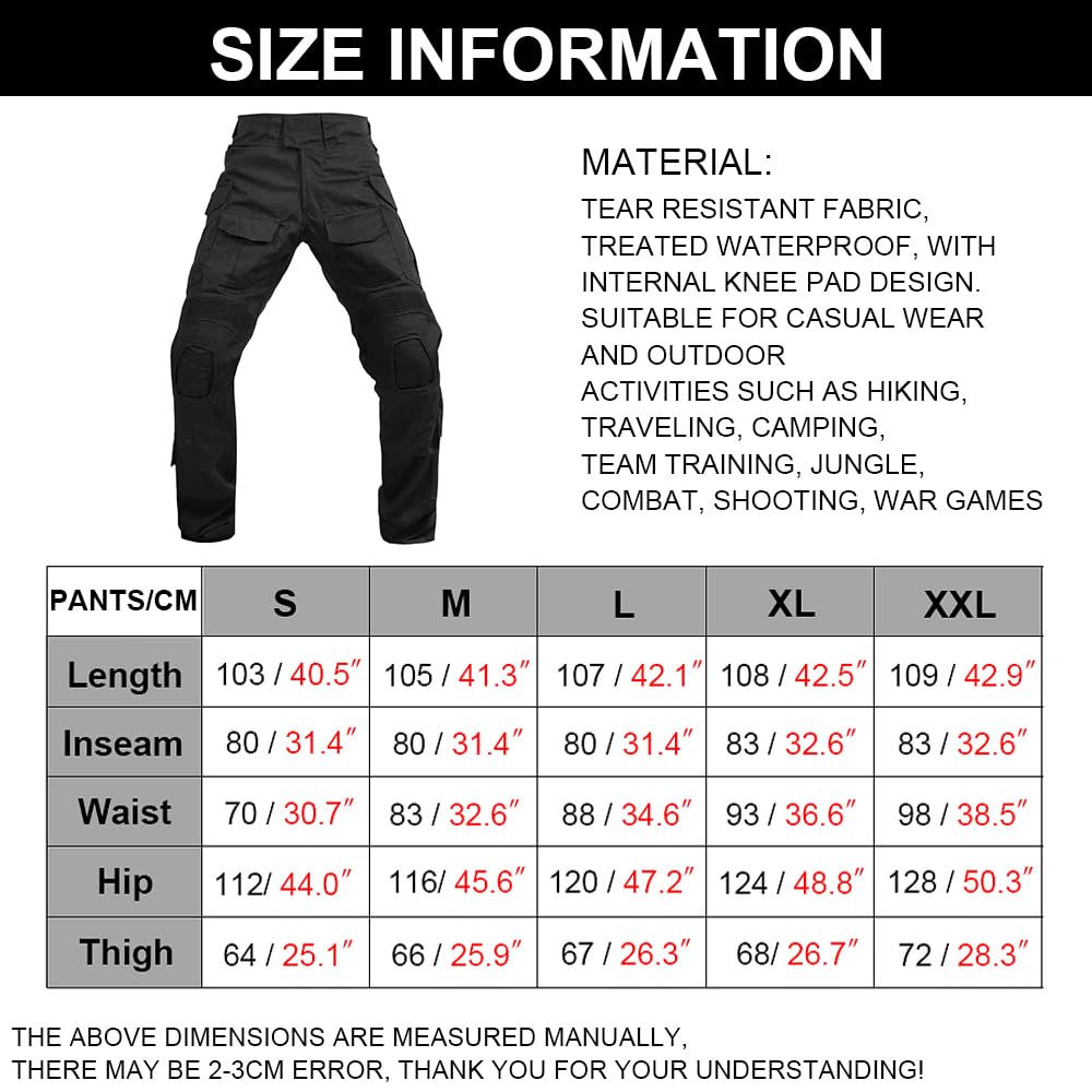 SINAIRSOFT G3 Pantalon tactique avec genouillères, pantalon d'extérieur pour homme, airsoft, paintball, chasse, combat, armée BDU