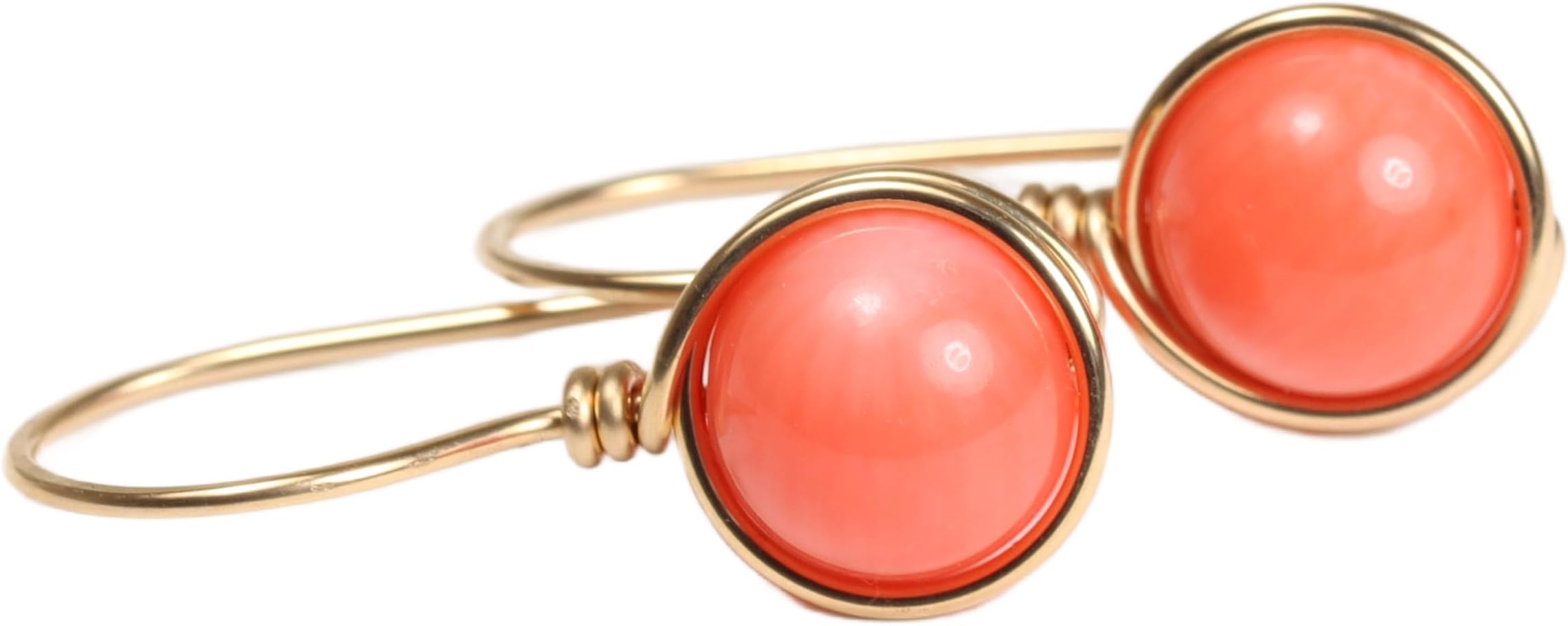 Gold Orange Coral Natural Gemstone Earrings Handmade
