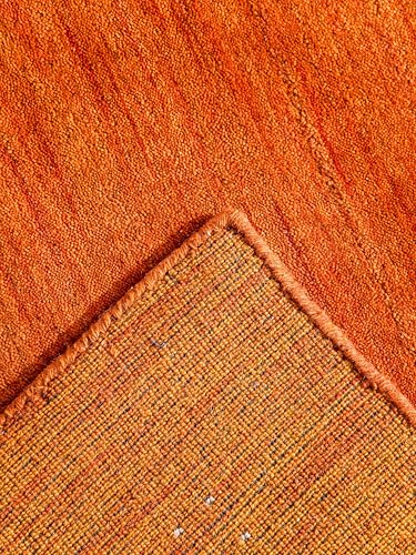 Tapete cuadrado naranja 8'x8' hecho a mano de lana miniatura 6