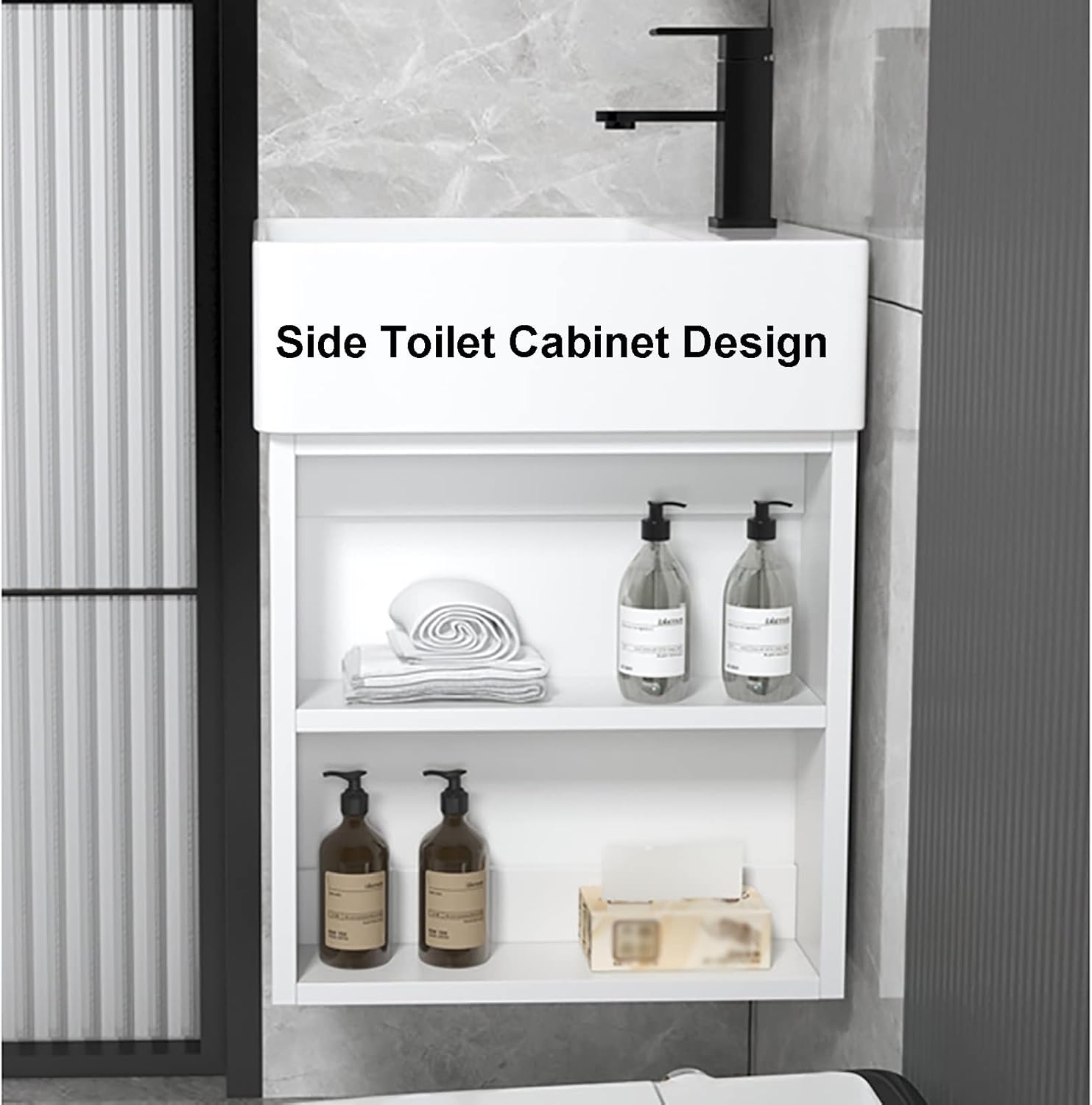 Bathroom Vanity Cabinet with Sink Combo Wall Mounted Floating Cabinet Set with Hot and Cold Faucet Soft Closing Door Storage Square Integrated Design 23X15 Inches