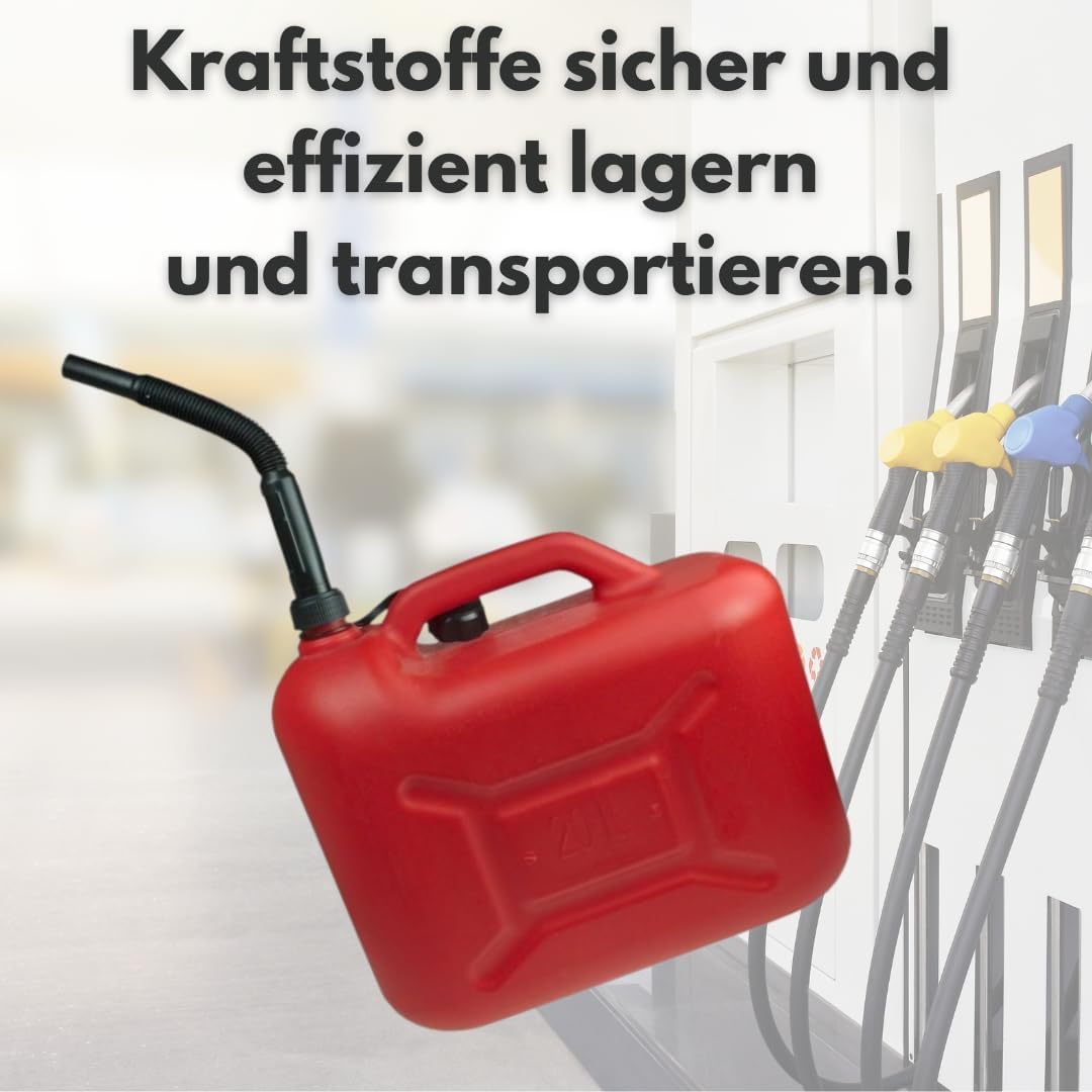 2X Benzinkanister 20 Liter, SET Kunststoff Kraftstoffkanister für Benzin und Diesel mit Hahn, Reservekanister - Rot/Schwarz