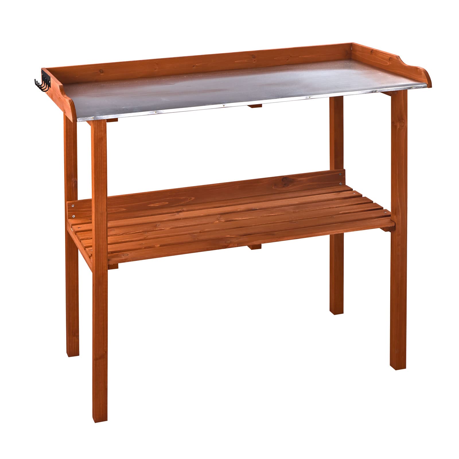 DEMA Pflanztisch 103x48x96 cm, Pflanzentisch, Gärtnertisch, Blumentisch, Massiv-Holz Antik, Verzinkte Metallauflage, Robust, Langlebig, Garten, Terrasse, Balkon, Outdoor