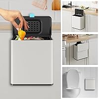 Vista 8 de Basurero Colgante de Acero Inoxidable con Tapa y Cubo Interior, Contenedor de Compost de Cocina de 1 Galón para Encimera, Debajo del Fregadero