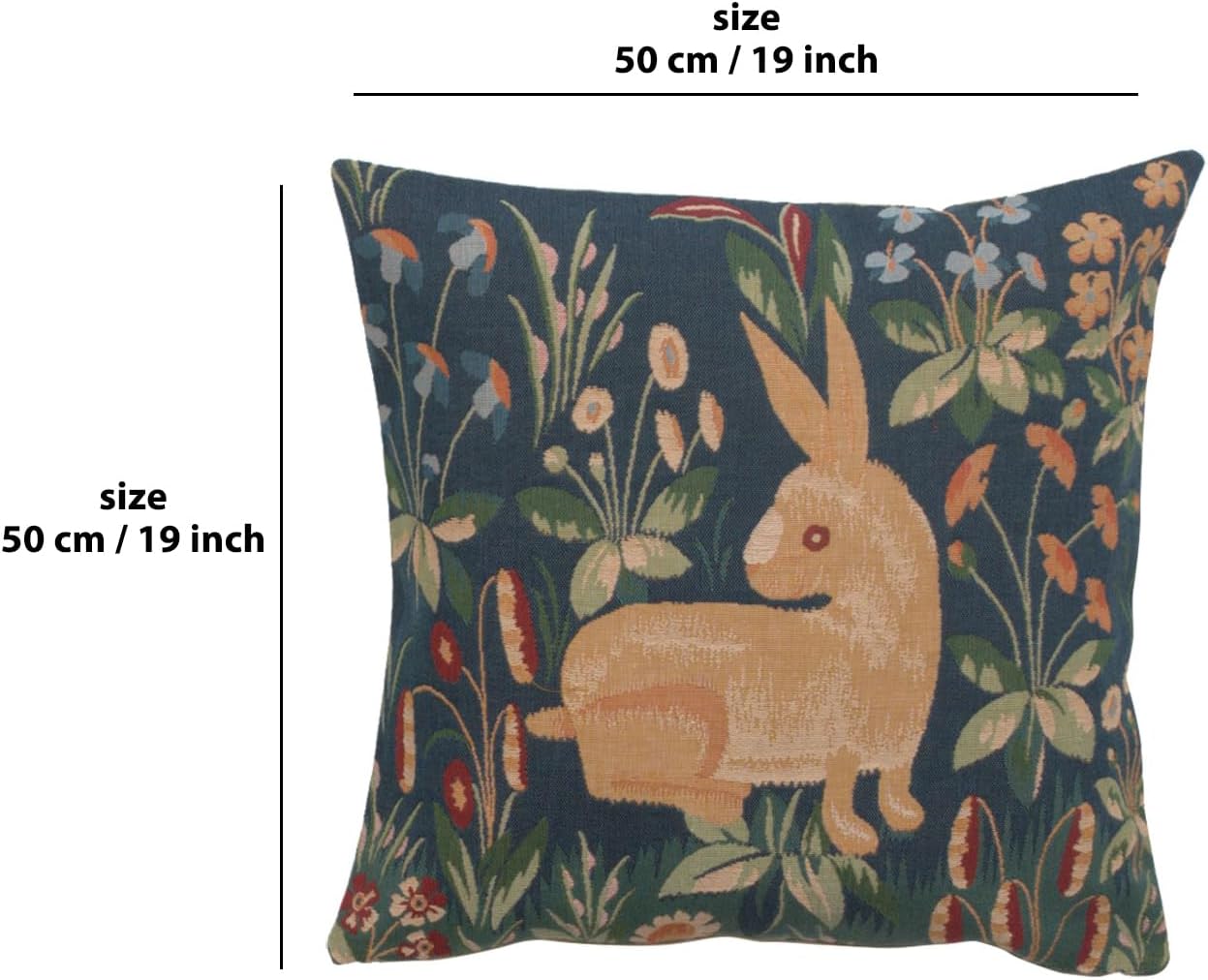 Charlotte Home Furnishings Decorative Spring Throw Pillow Cover 19x19 in, Rabbit Blue French Country Sofa Cushion Case, Home Decor Cozy Tapestry Pillow Cover, Soft European Cotton Jacquard Woven