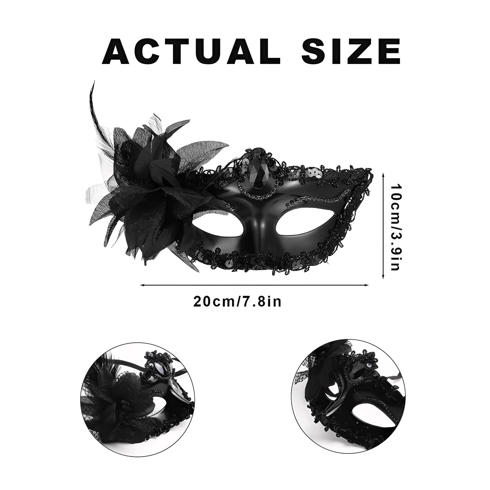 Canvas Trend Masquerade Mask for Women Black Masquerade Mask with Flower - Image 2