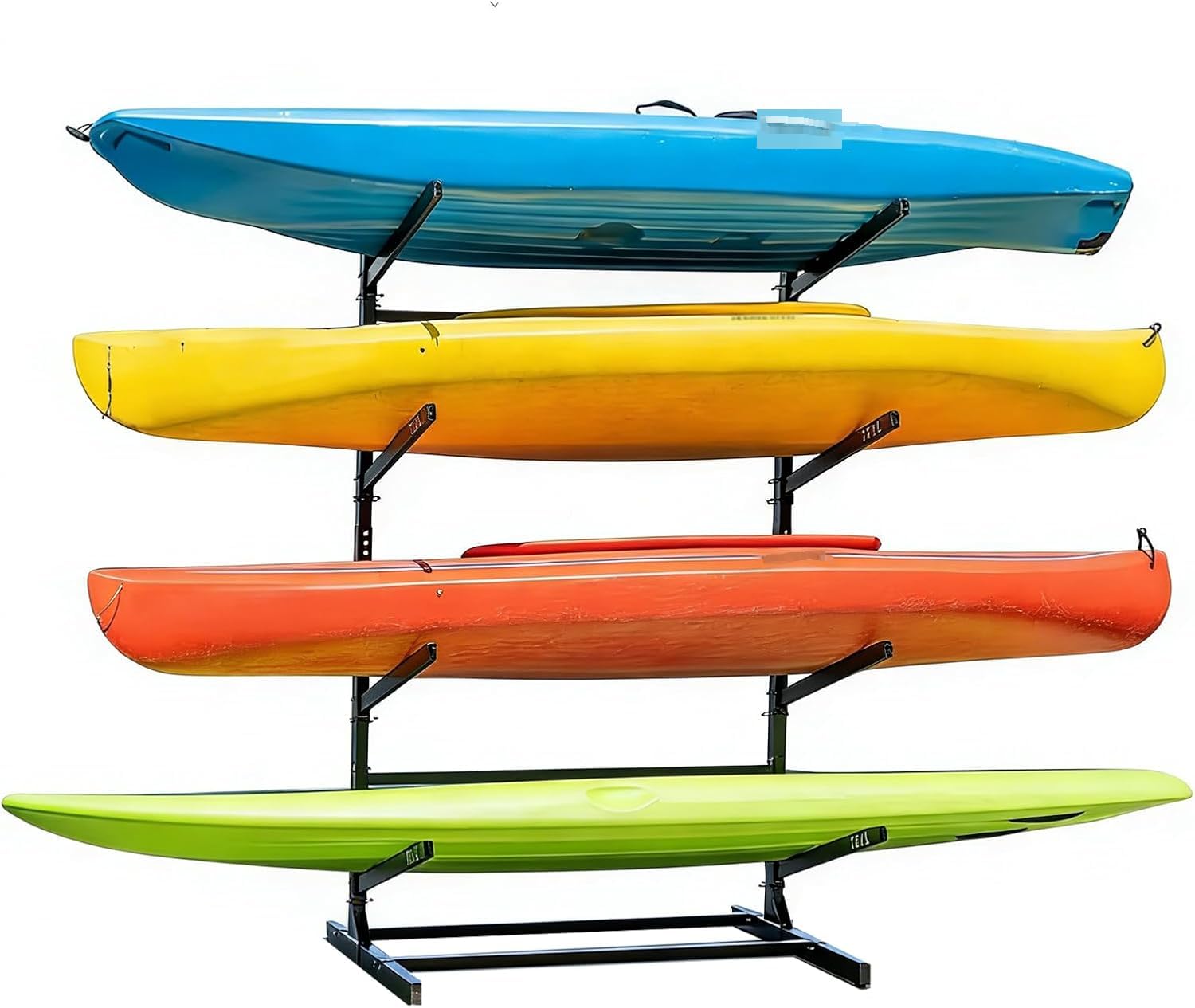 Porta kayak a tre livelli, costruzione in metallo resistente regolabile in modo indipendente, con cuscinetti per piedi, adatto per la conservazione interna ed esterna di kayak, paddleboard stand-up, t