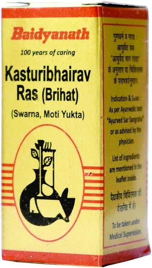 Baidyanath Asli Ayurved Kasturibhairav Ras (Brihat) Swarna, Moti Yukta - 5 Tablets