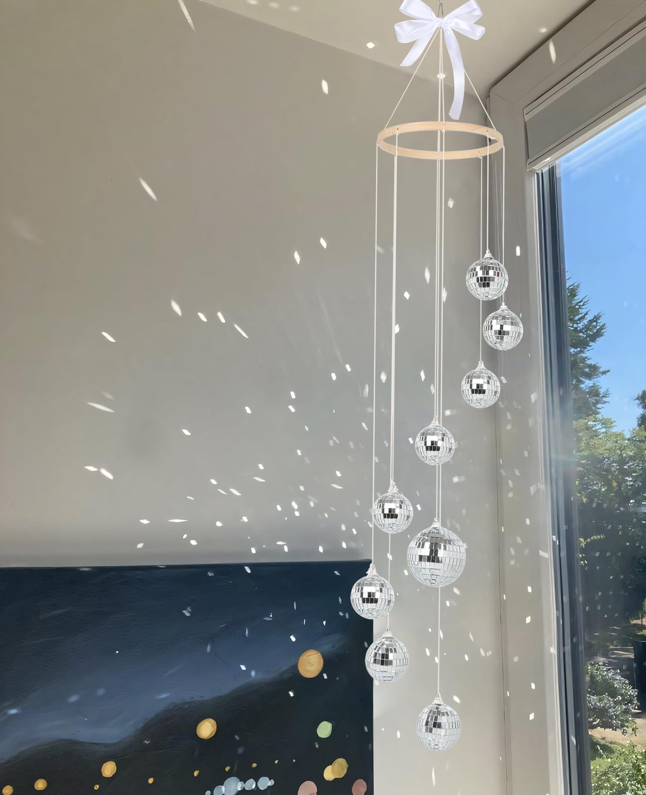 AceList Decoración de Bola de Discoteca Colgante en Espiral de 35 Pulgadas, diseño en Espiral Hecho a Mano con Grandes Bolas de Discoteca para Ventana, hogar, Fiesta, Boda, decoración de cumpleaños,