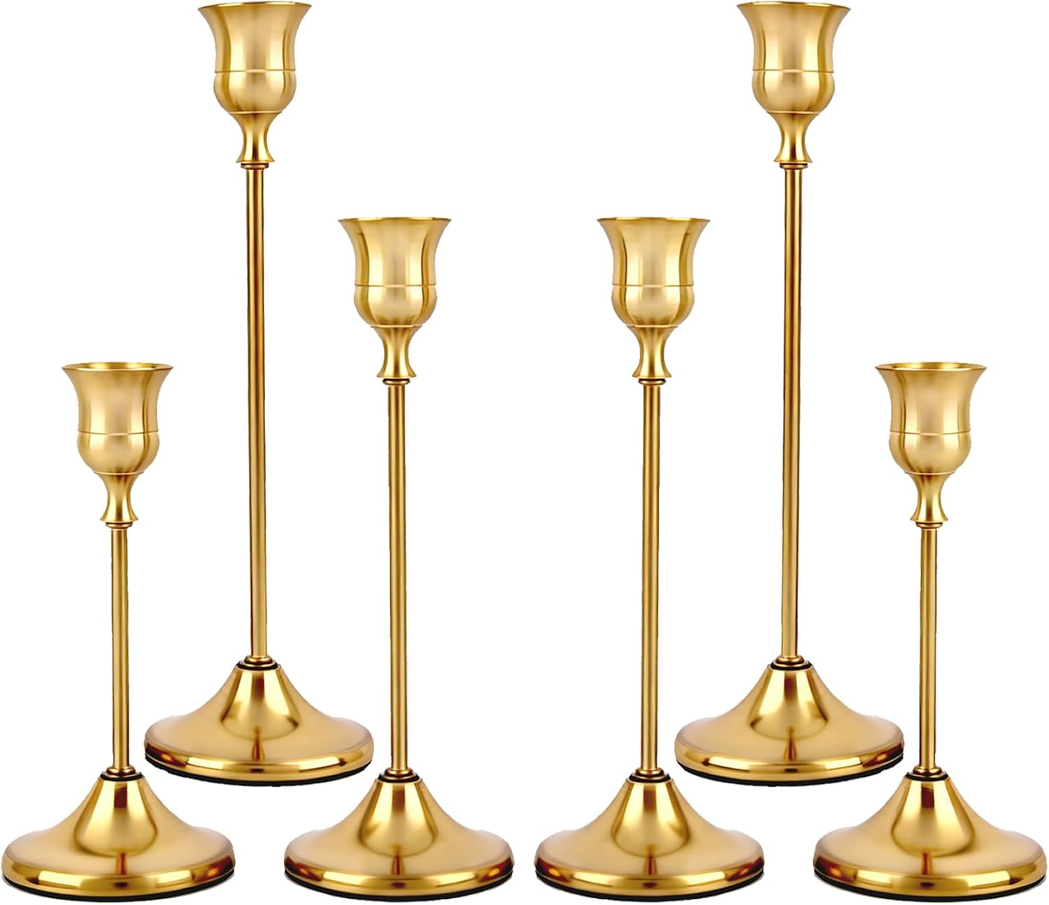 Set of 6 Gold Metal Taper Candlestick Holders Vintage Brass Home Decor for Dinin…