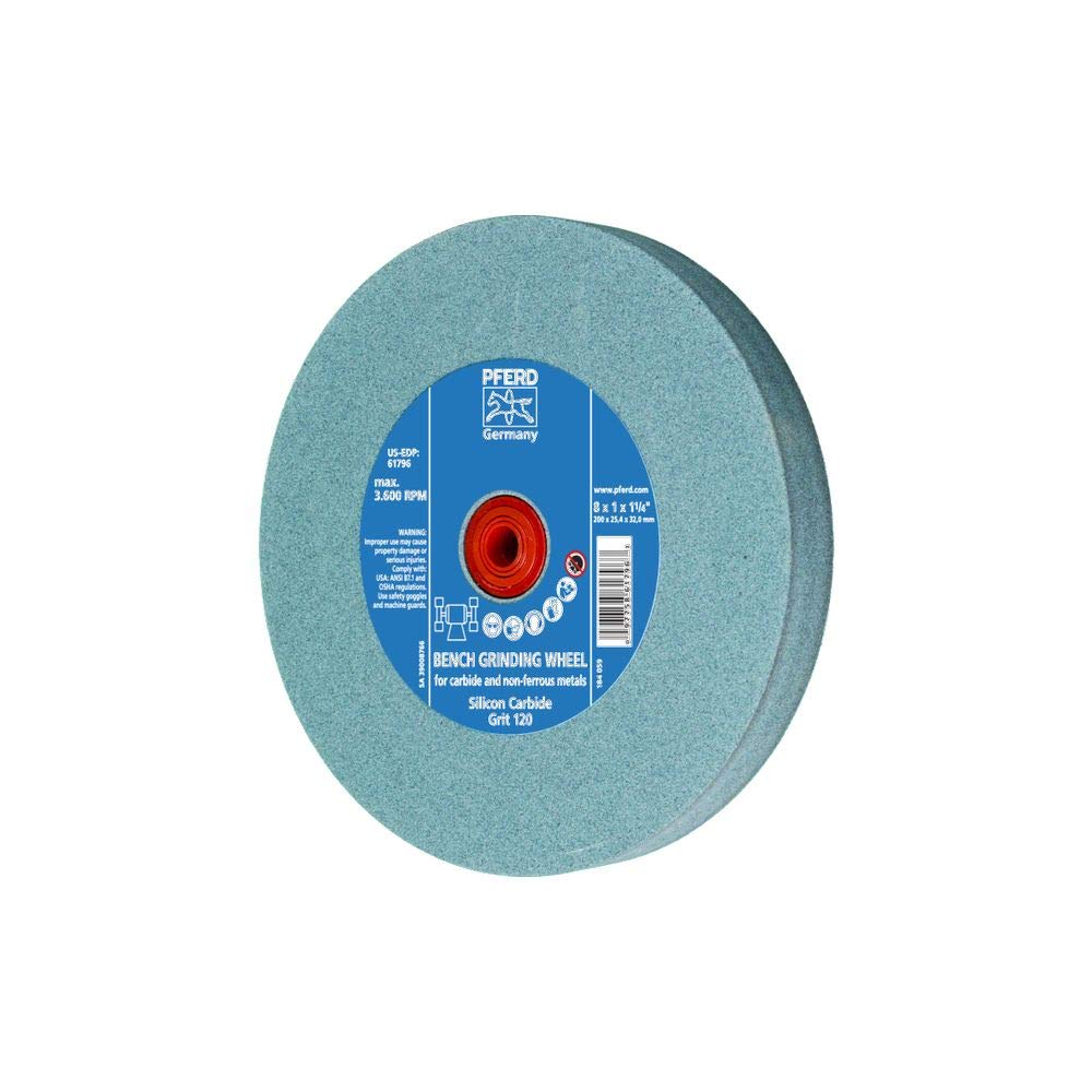 PFERD Vitrified Bench Grinding Wheel - Carbide, 6" Diameter, 3/4" Thick, 1" Arbor, 120 Grit, Silicon Carbide, for Carbide Tool Sharpening and Grinding - Part 61787