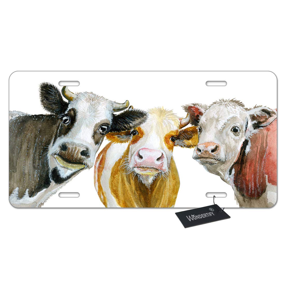 WONDERTIFYCows License Plate,Cute Cow Watching Cattle Natural Milk Red Yellow Black Decorative Car Front License Plate,Vanity Tag,Metal Car Plate,Aluminum Novelty License Plate,6 X 12 Inch (4 Holes)