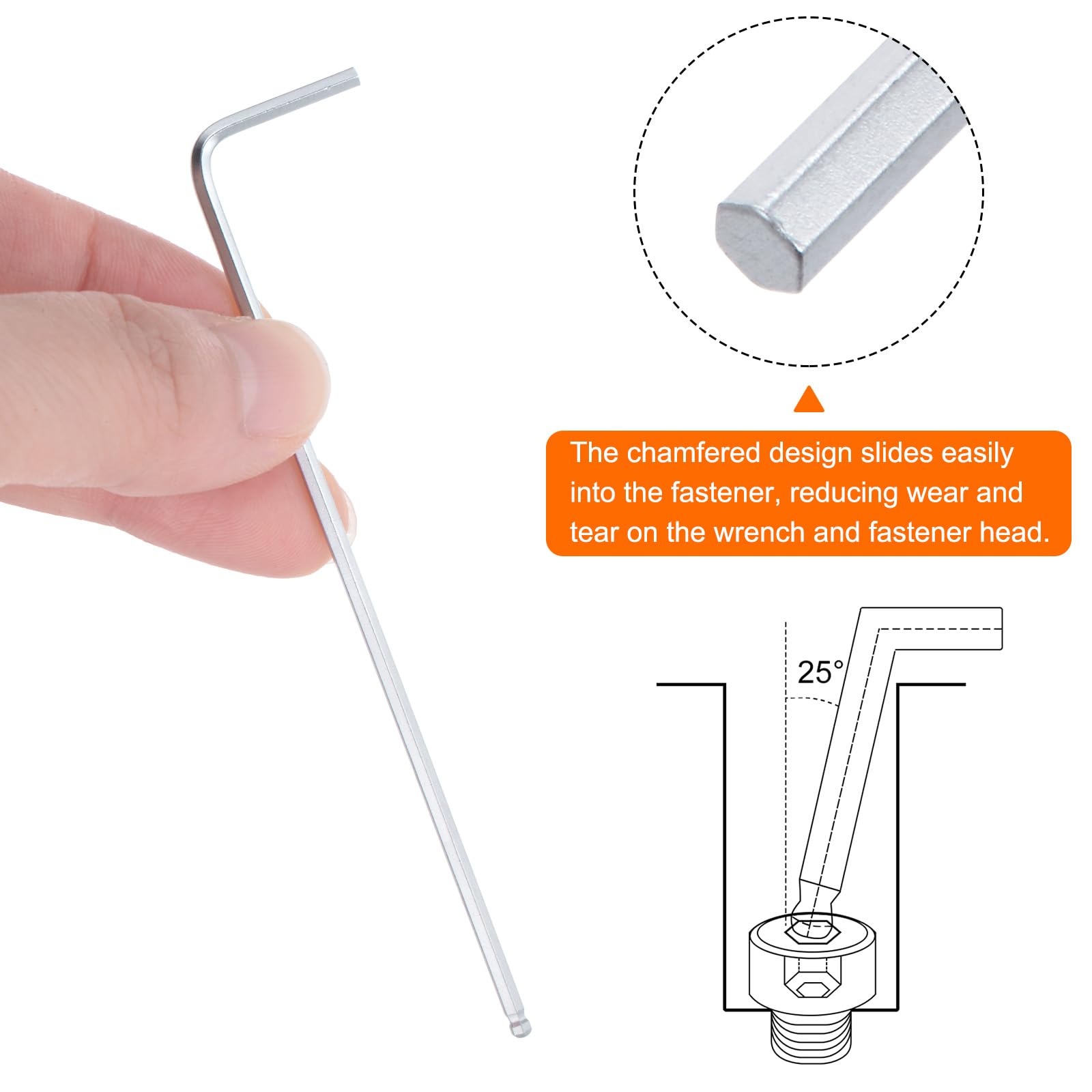 QUARKZMAN 2Pcs Clé Hexagonale à Rotule de 2 mm, en Forme de L, Bras Extra Long, Clés Métriques, Outil de Réparation en Acier au Chrome Vanadium pour les Réparations à Domicile, Ton Argent
