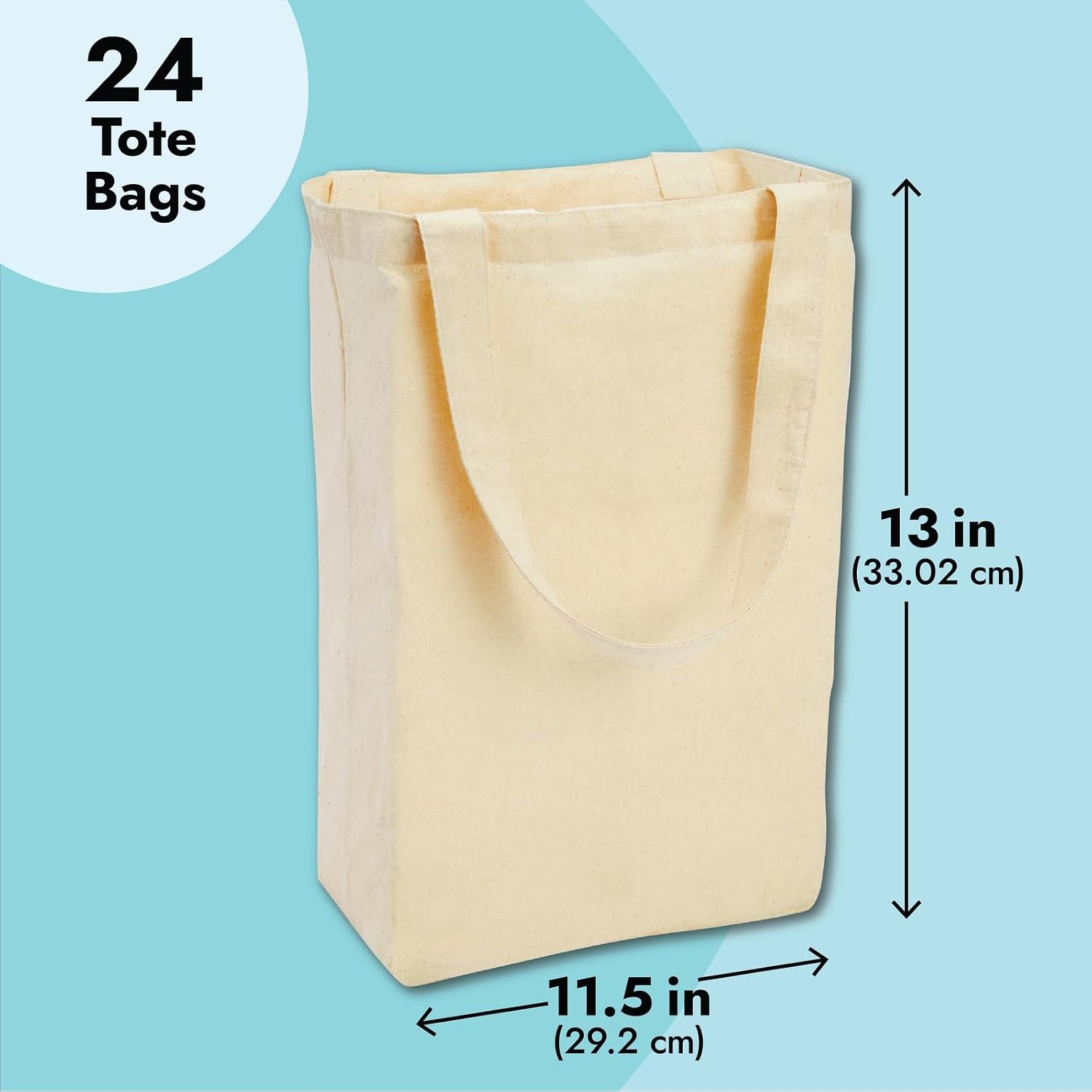 Juvale 24-Pack Blank Cotton Canvas Tote Bags Bulk - Reusable Cotton Tote Bag for DIY Crafts, Grocery & Work - 13x11.5 in