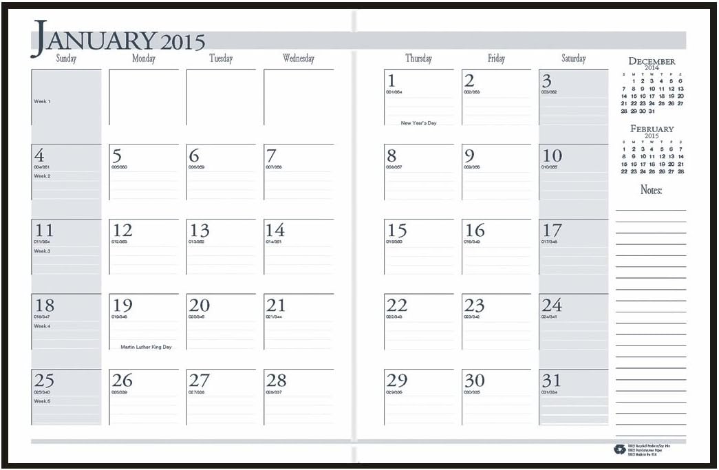 House of Doolittle Economy Monthly Planner 14 Months, December 2014 to January 2016, Black Stitched Leatherette Cover Recycled (HOD26002)