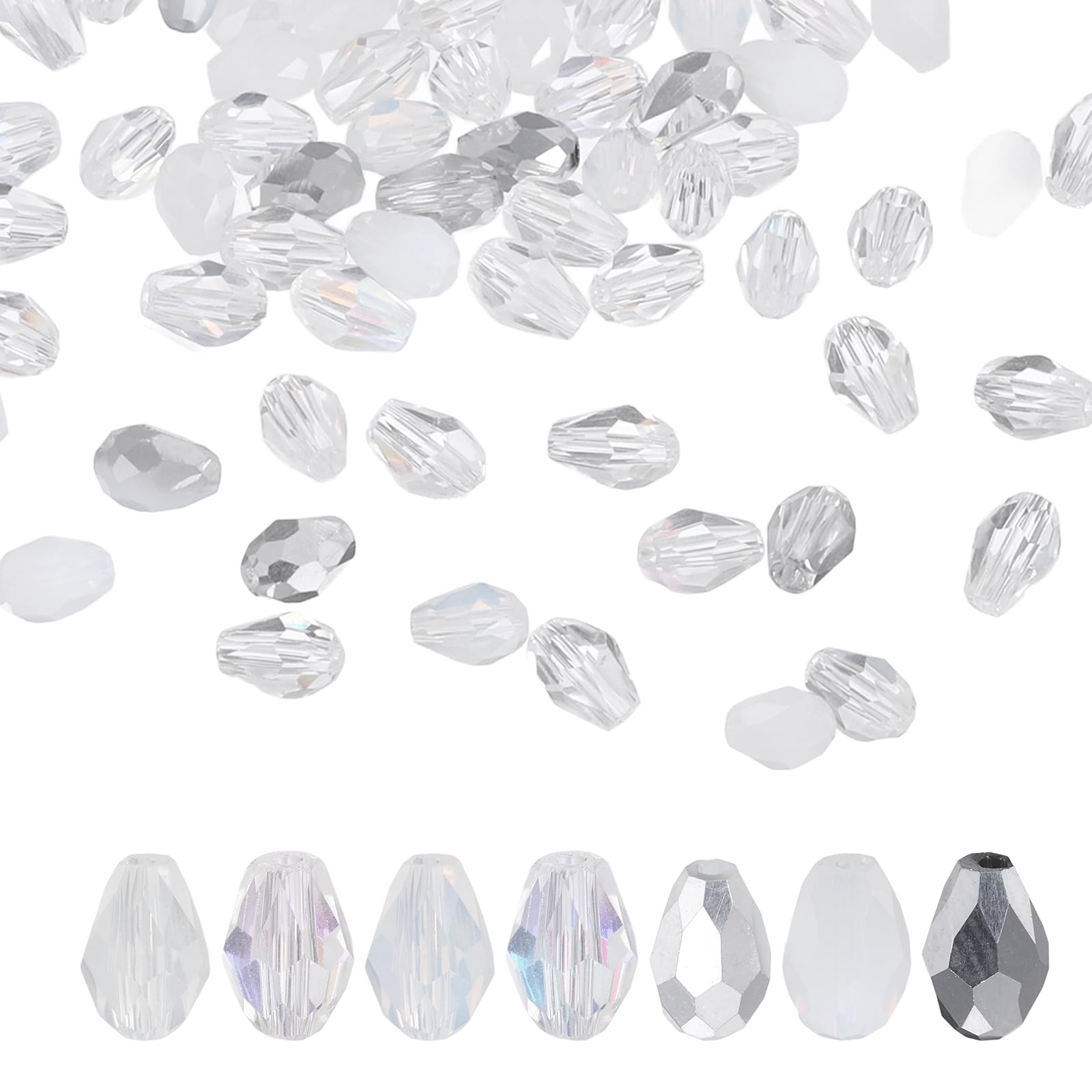 sourcing map 200 PCS Teardrop Crystal Glass Beads, 4x6mm Faceted Shape Crystal AB for Necklace Bracelet Earrings DIY Jewelry Crafts Making Supplies, White — image 1