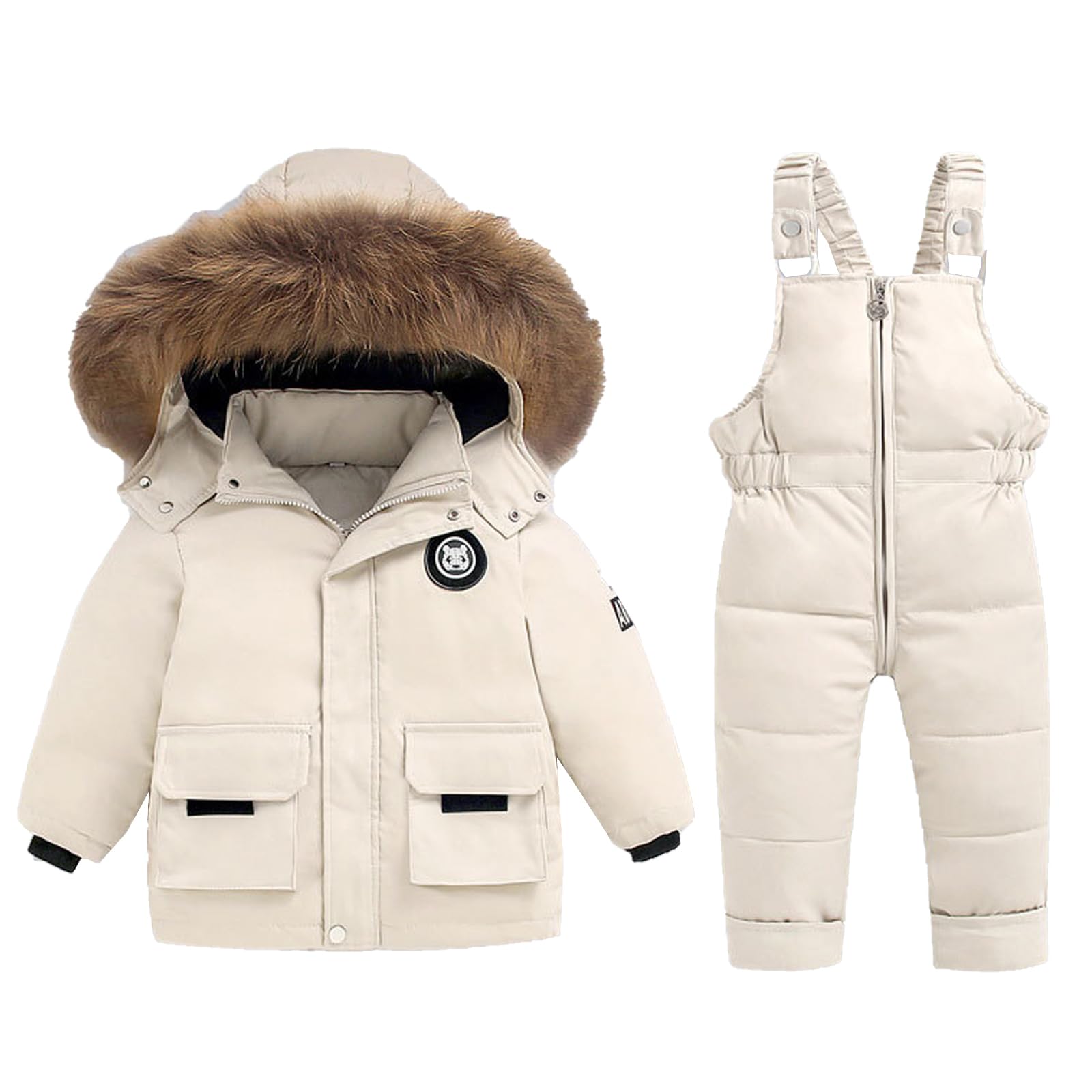 Traje de nieve para niños niños y niñas puffer chaqueta de nieve pantalones de esquí trajes de abajo abrigo pantalones peto caliente traje de invierno para niños pequeños 2 piezas de ropa conjunto