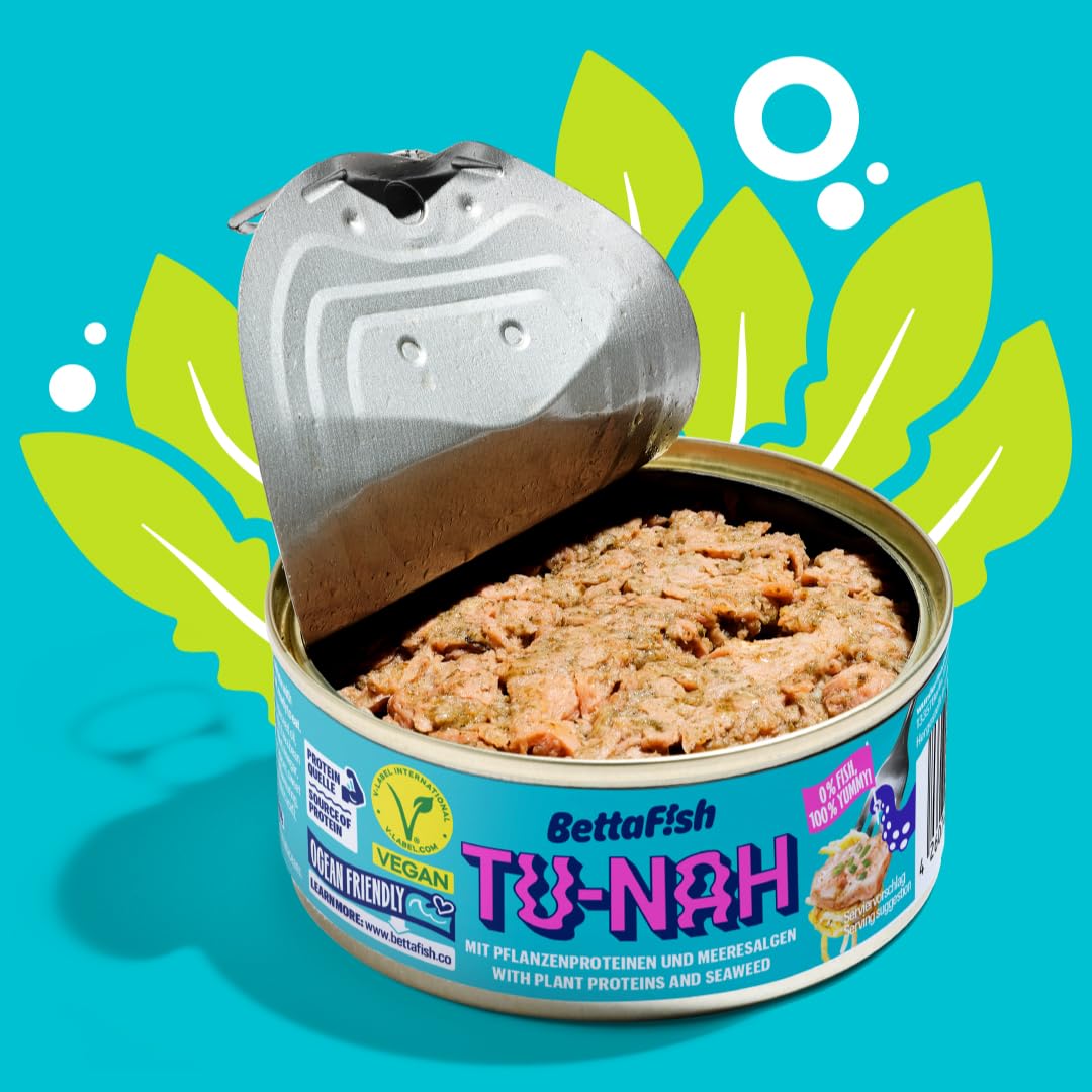 BettaF!sh TU-NAH - Repuesto para atún (6 x 140 g, sustituto vegano, rico en proteínas, Omega 3, vitamina B12, alternativa a pescado, sin soja, vegetariano