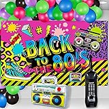 Xuhal 80's Party Decorations Back to the 80s Party Backdrop Banner with Inflatable Radio Boombox and Mobile Phone Latex Balloons for 80s Hip Hop Themed Birthday Photo Booth Background Party Supplies