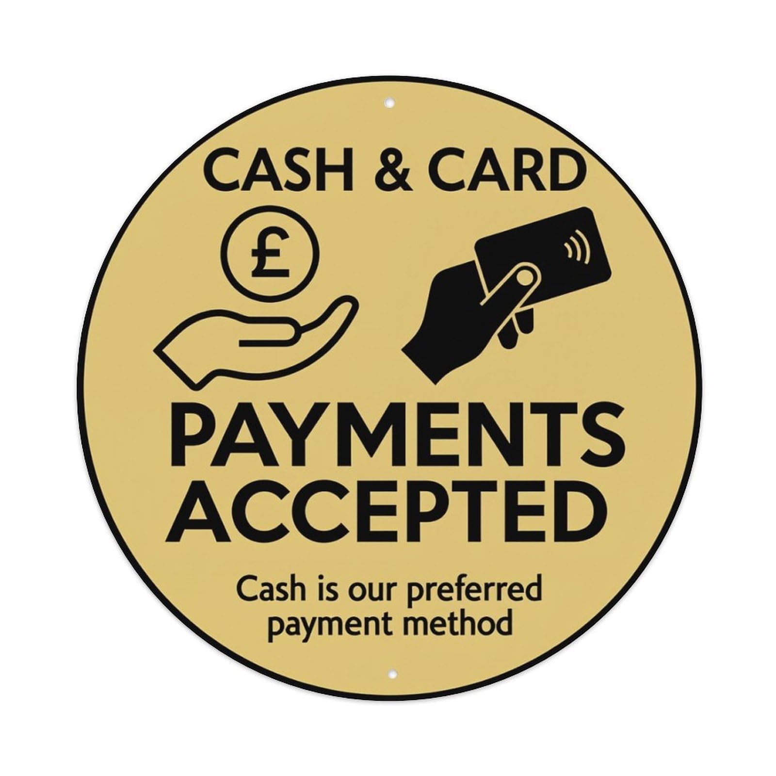Cash And Card Payments Accepted Round Tin Sign Retro Metal Sign for Cafe Bar Pub Home Game Room Gym Club Wall Decoration Vintage Metal Poster 8x8 Inch