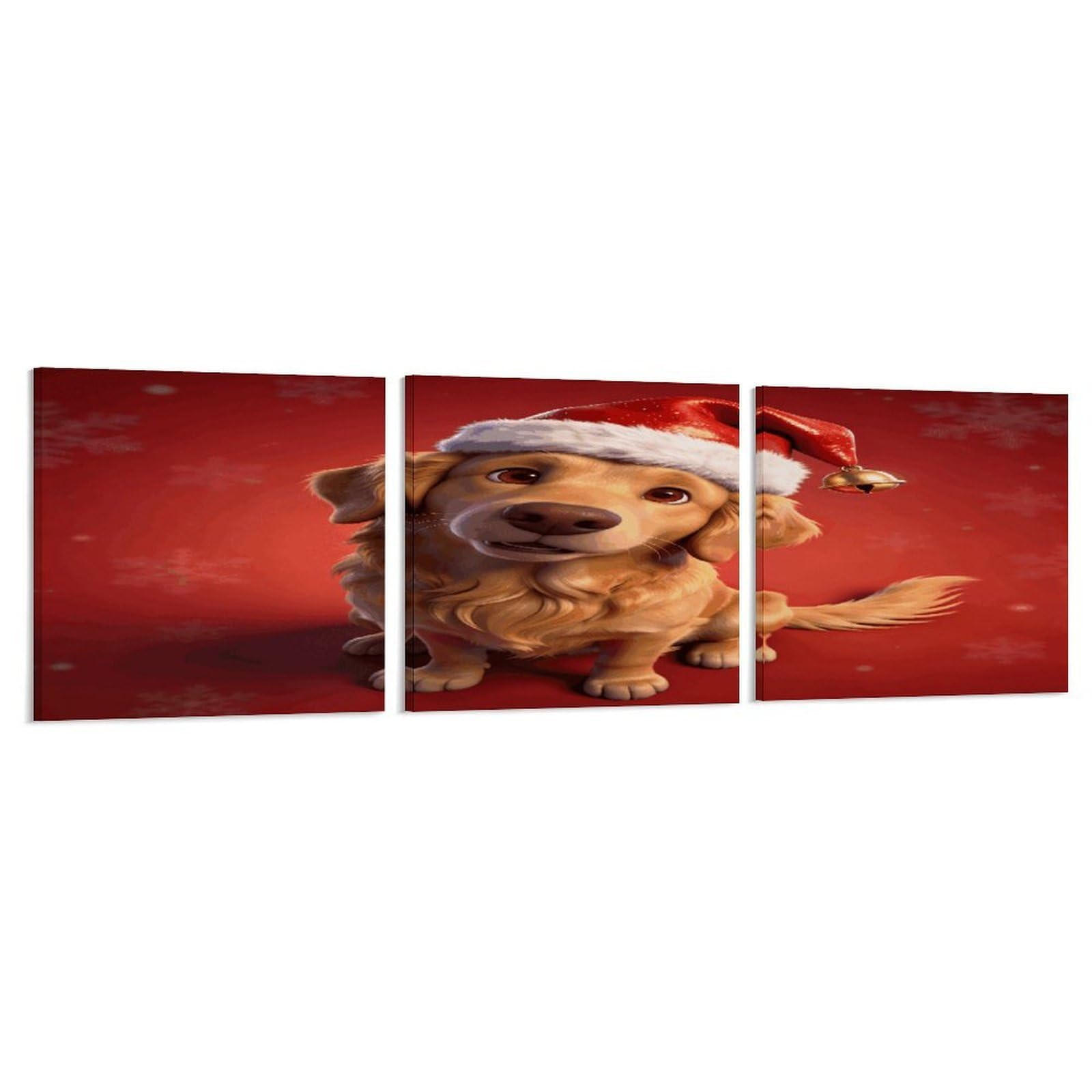 Khauerbc Style Set Of 3 Dog-Santa Hat Wall Art，Paintings Artwork For Living Room, Hallway, Bedroom, Office Wall Decor For Living Room, Hallway, Bedroom, Office Paintings Artwork 8X8 Inch