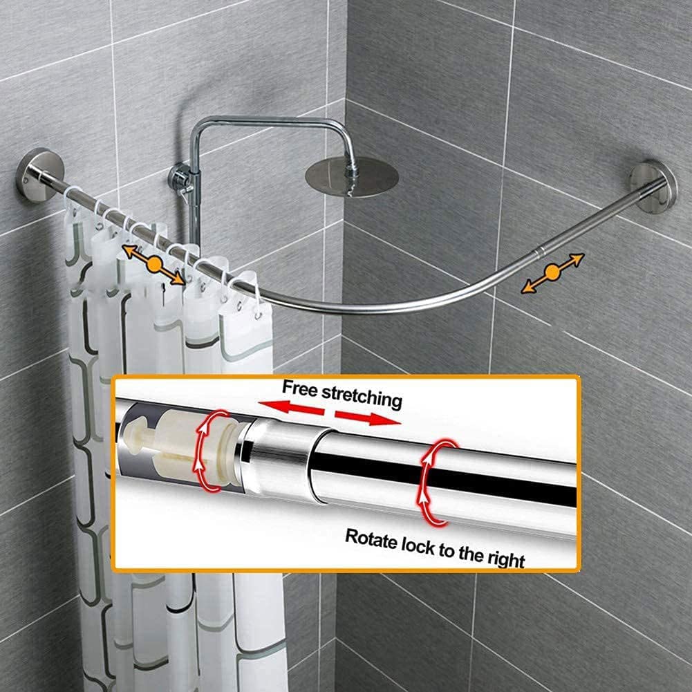 Générique Barre de Douche Extensible en Forme de L et courbée - Rail télescopique en Acier Inoxydable pour Angle de Baignoire - Installation sans perçage, Convient aux Longueurs de 70 à 95 cm, idéale
