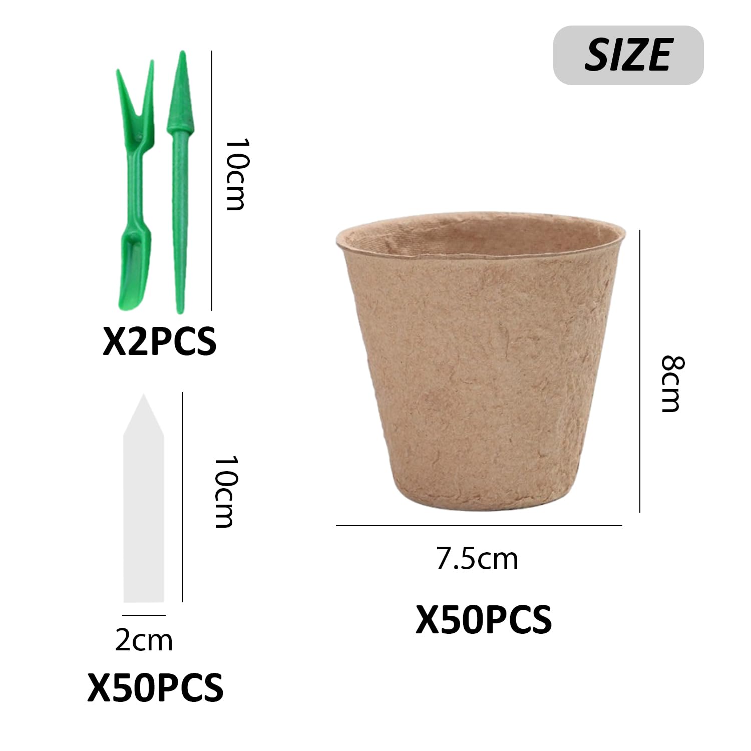 50 Pieces of Seedling Pots, 50 Pieces of Pointed Labels, 2 Pieces of Seedling Tools, Biodegradable Seedling Pots, Seed Starter Trays, Suitable for Fruit Seedlings, Flower Plants, And Succulent Plants - Image 2
