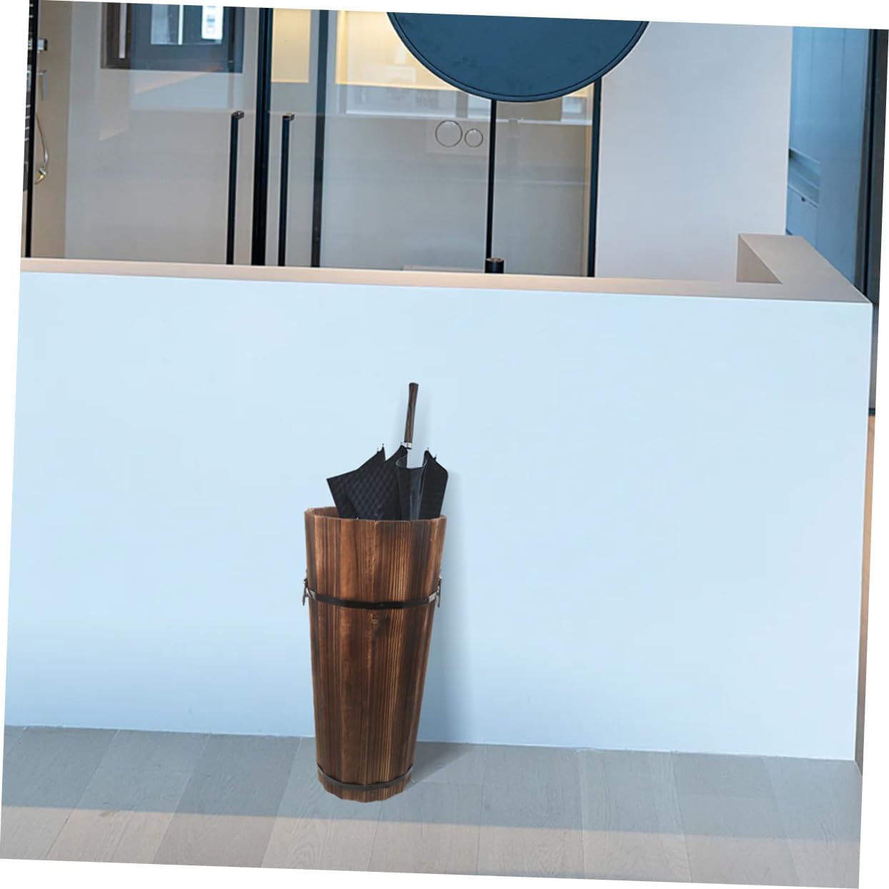 STOBAZA Wooden Umbrella Stand Holder Compact Home Storage Rack for Umbrellas Canes Fans Sturdy Construction with Generous Capacity for Entryway Patio Use
