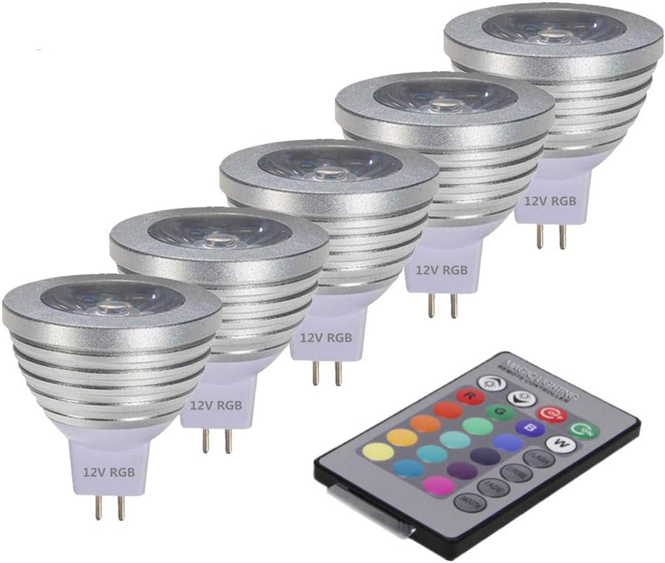 MR16 3W RGB Color Changing Spotlight with IR Remote Control Mood Ambiance Lighting Colorful LED Light Bulbs,Landscape Lighting Dimmable 12V (Pack of 5)