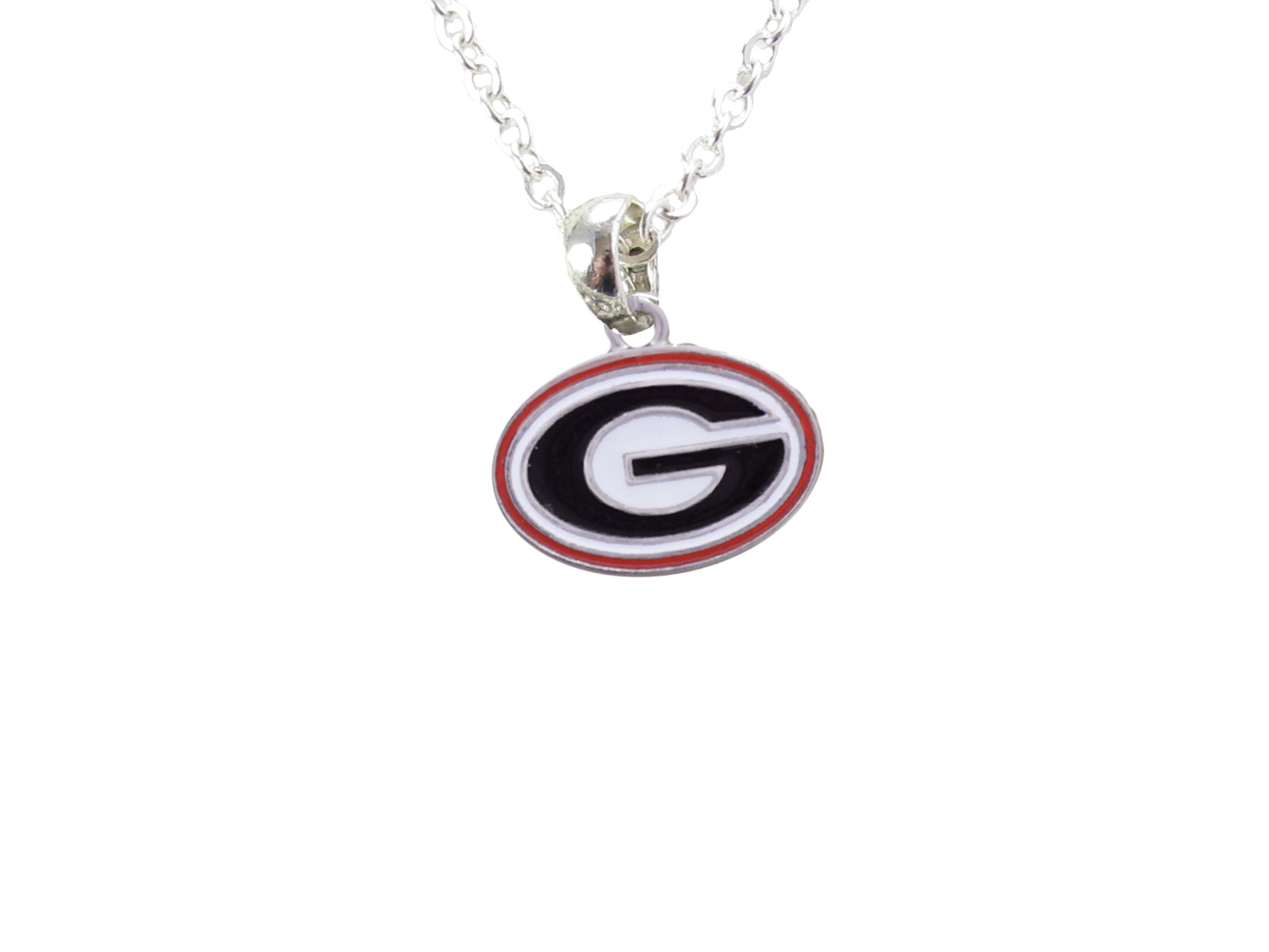 Georgia Bulldogs Iridescent Red White Silver Charm Necklace Jewelry Licensed UGA