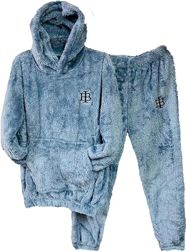 Ukal Women's and Men's Wool Blend &amp; Fleece Long Sleeve Pullover Hoodies Set Full Length Winter Nightwear Pajama and top Se...