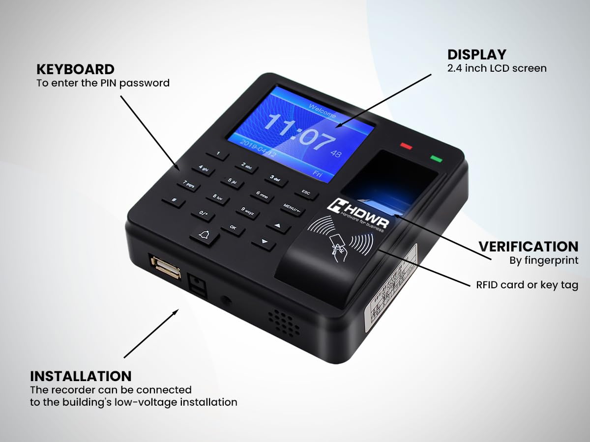 HDWR CTR10 Clocking in Machine, Advanced Time Attendance System, Biometric, RFID, Password Verification, 1000 Employee - Image 4