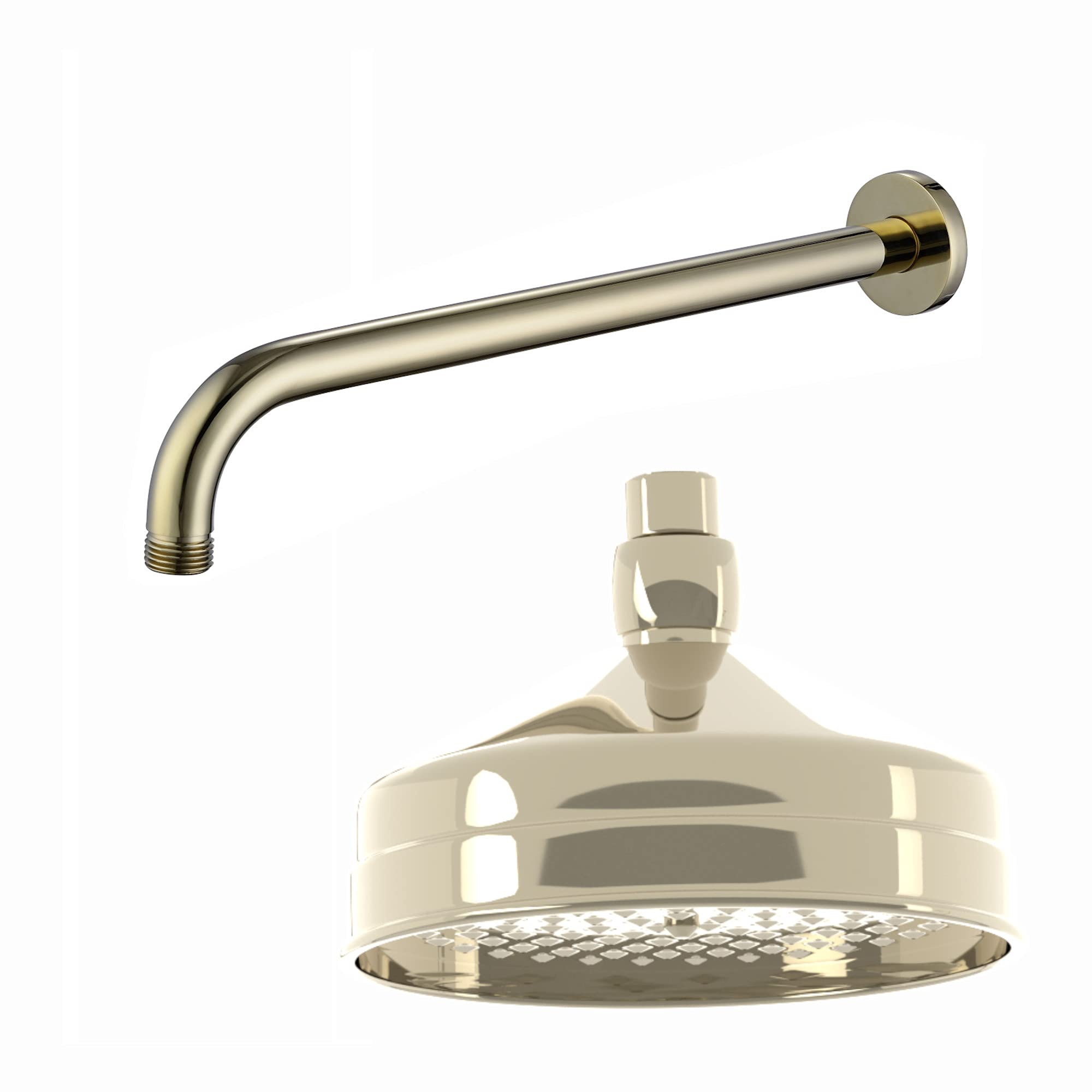 ENKI, RA059, 150mm Traditional Wall Mounted Fixed Small Shower Head Gold, Solid Brass, 320mm Shower Arm, Round Rose, Mixer Rainfall Shower, Modern Design Easy Clean & Easy to Install