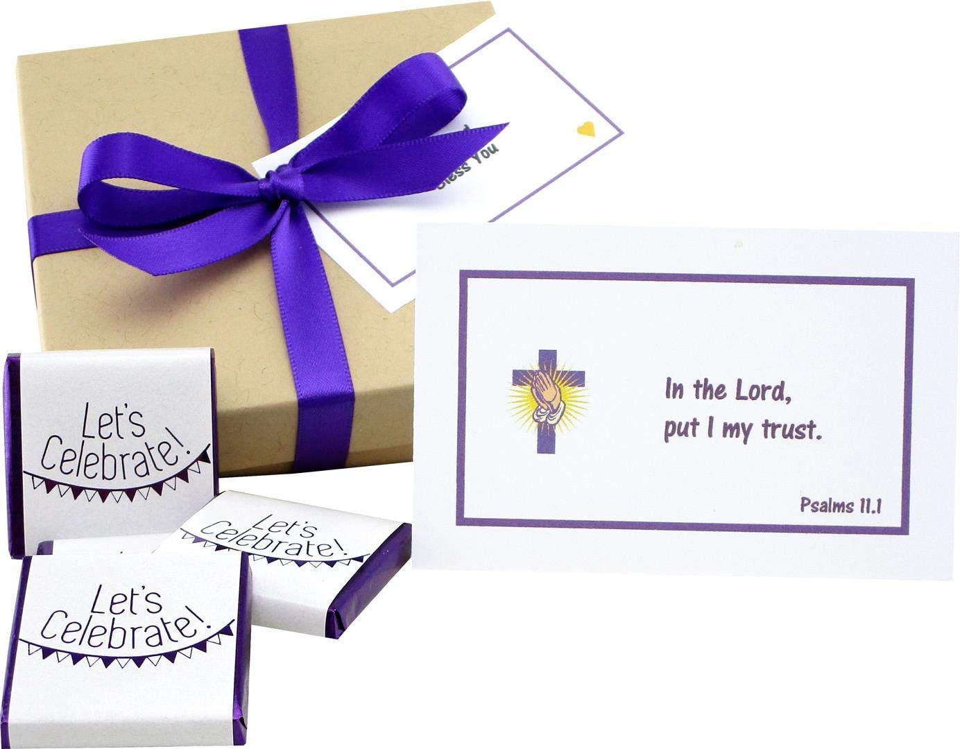 Weekly WisdomChristian Scripture Set with 52 Bible Quote Cards and Four Chocolate Neapolitans. Cross with Praying Hands Design. Handmade and Personalized