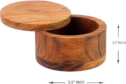 Miniatura 2 de Kaizen Casa Caja de sal o especias de madera de acacia con cubierta giratoria perfecta para mantener la sal de mesa, sales gourmet, hierbas o
