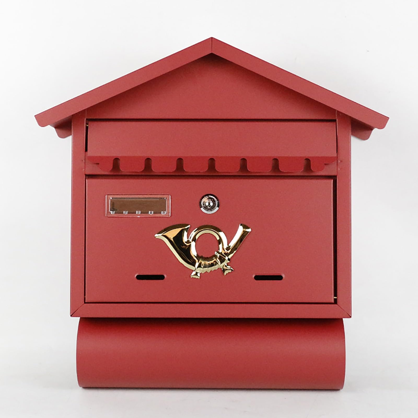 Email address, Wrought Iron Wall-Retro Mailbox with Newspaper Tube, Large Capacity, Suitable for Home, Company and School(Red)