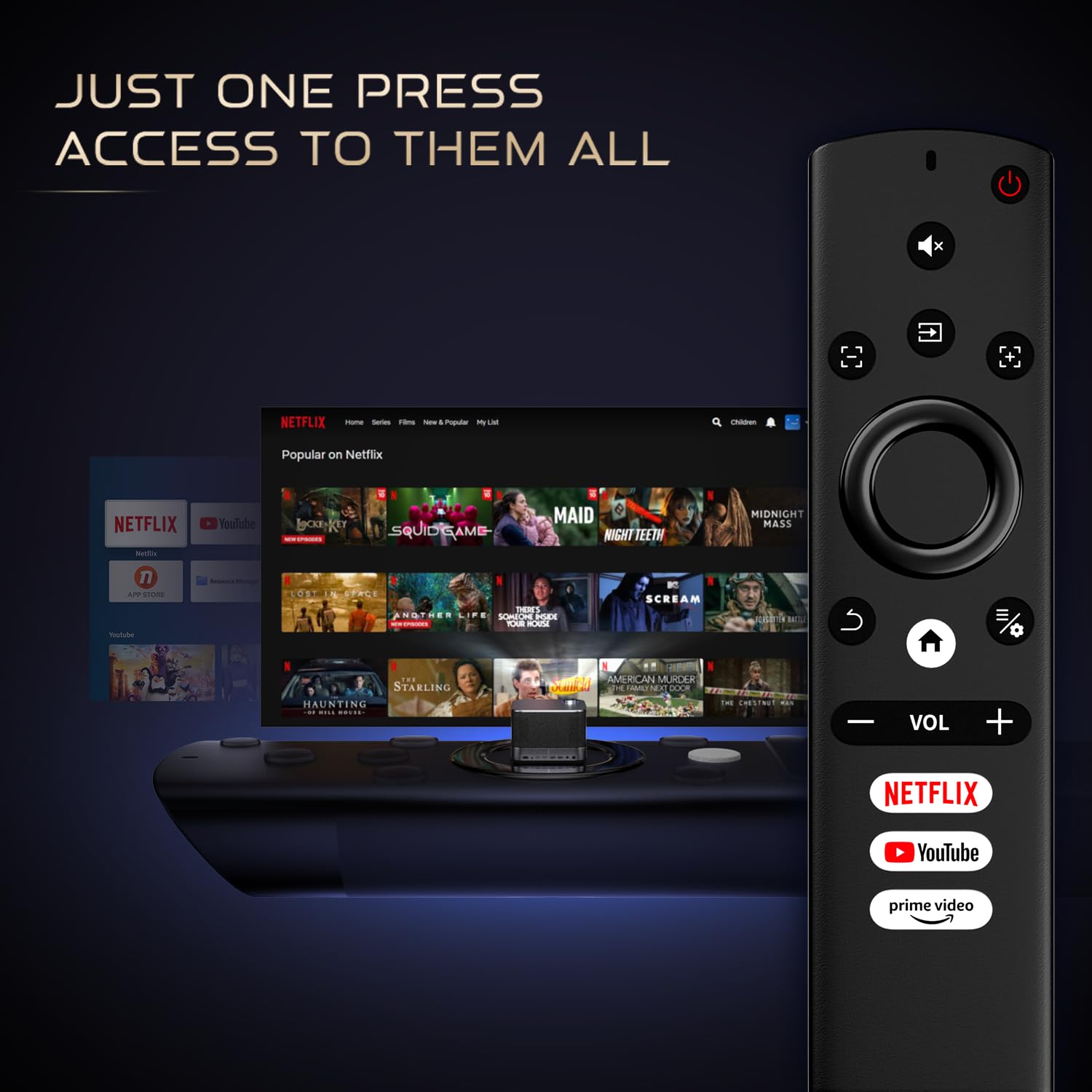 AuRZEN BOOM 3 All-ln-One Projector Compatible with 4K Smart Projector with WiFi and Bluetooth, 3D DoIby Audio and 36W Speaker, Autofocus and Keystone, Official Netflix 500 Projector