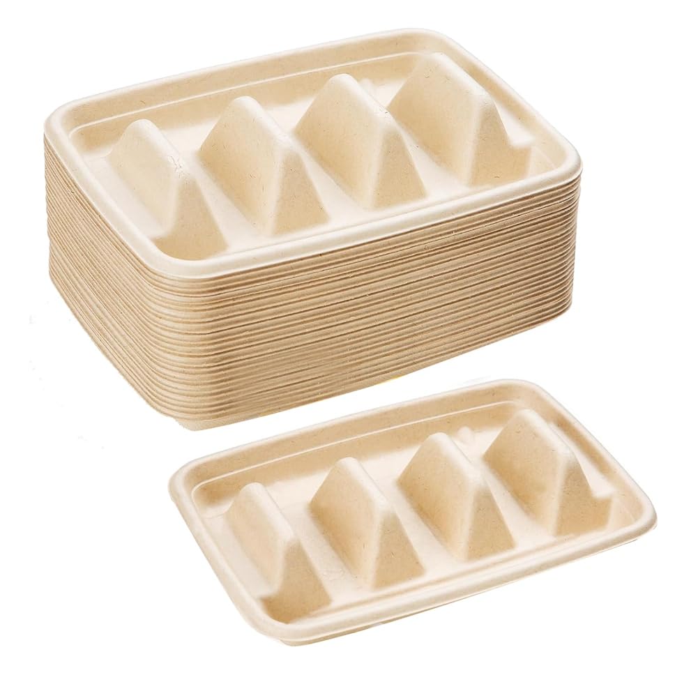 Yominerr 25 Pcs Disposable Taco Holders For, Taco Tray Holder, Taco Stands For 3 Tacos,For