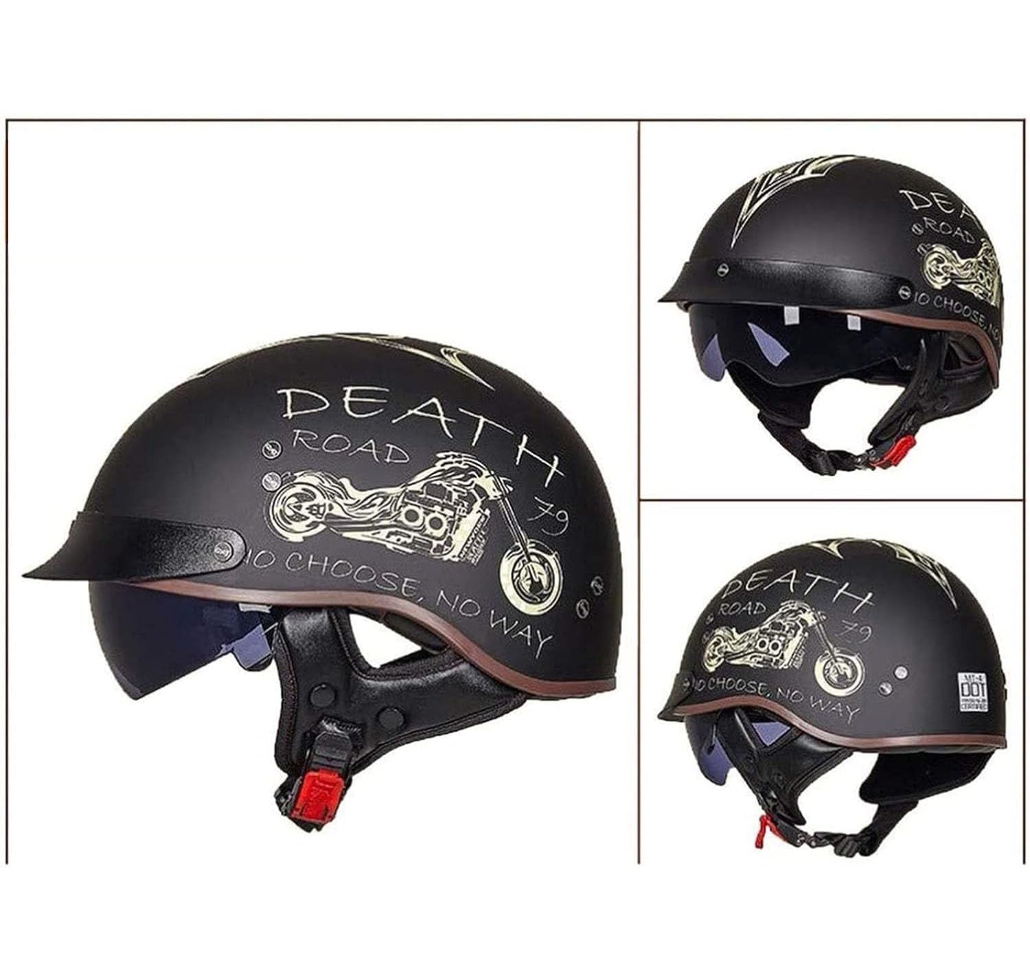 Caschi Cromwell Jet E Demi-Jet Moto Brain - Cap Casco Jet Retro Casco Jet Visiera Incorporata Scooter Casco Ciclomotore Con Punto ECE Approvato Casco Moto D'epoca