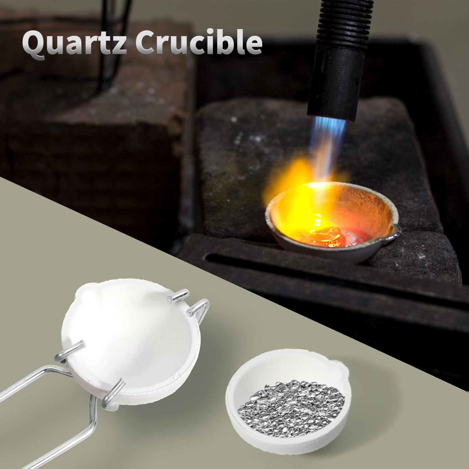 Kit de fundición de metal de grafito de 8 piezas, incluye 2 pinzas para crisol, 2 moldes de lingote de fundición de grafito, 2 crisoles de cuarzo, 1 varilla de grafito, 1 crisol de grafito,