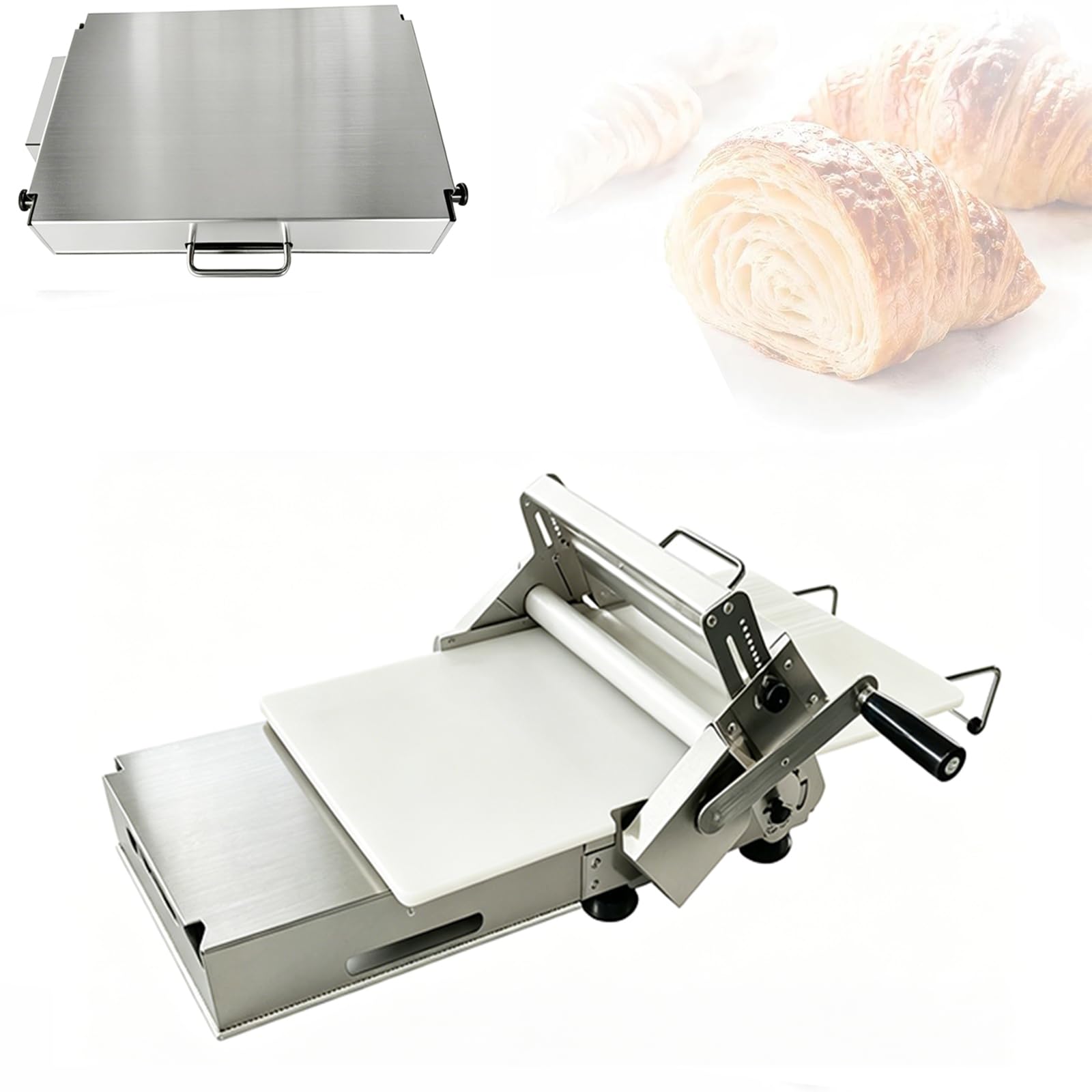 MINHUIJIHUI Croissant Dough Laminator, Commercial Dough Roller Machine, Thickness Adjustable 2-25mm, with Stainless Steel Sheeter Board, for Bakery, Pizza and Croissants Etc