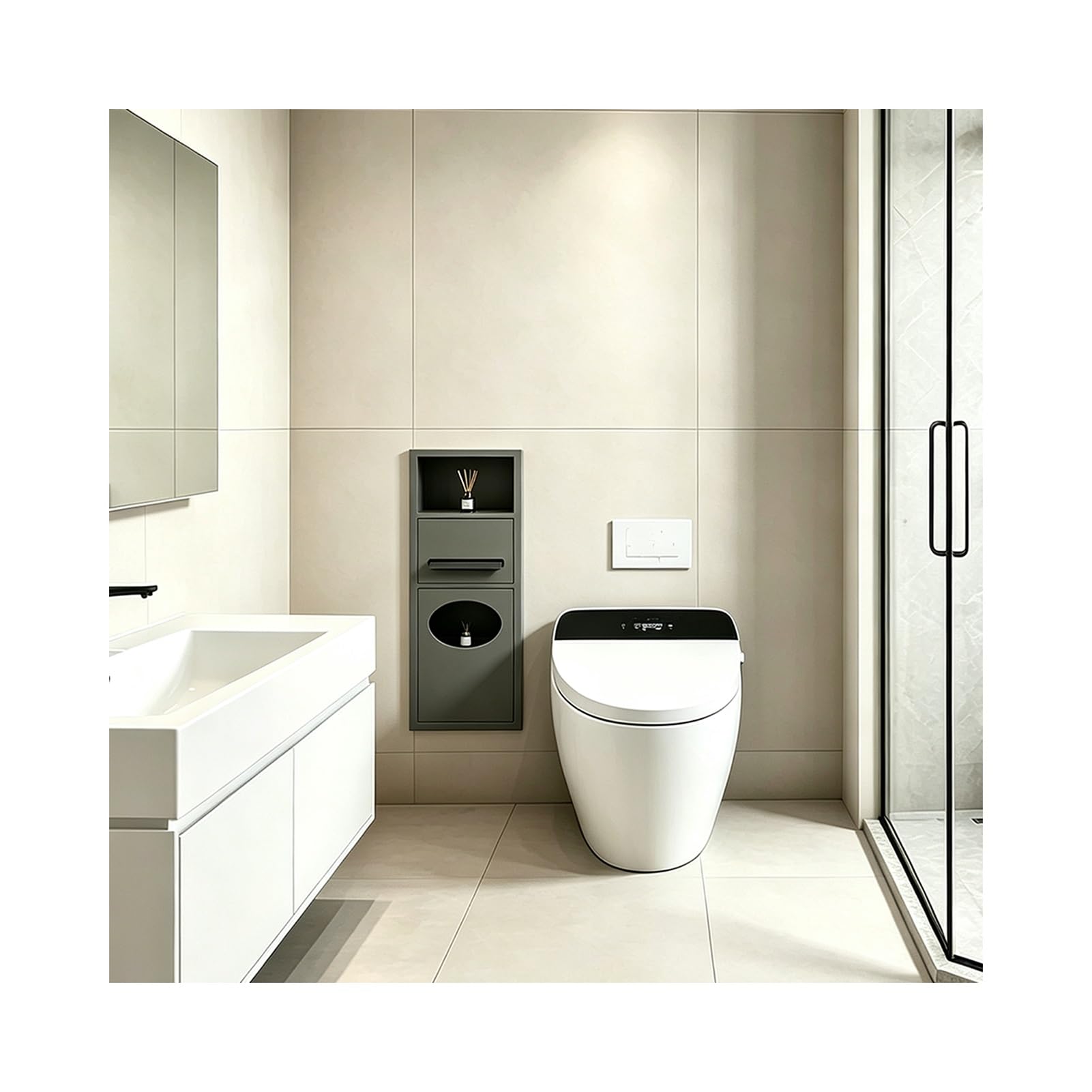 Recessed Toilet Niche, In-wall Trash Bin Cabinet for Bathroom Toilet
