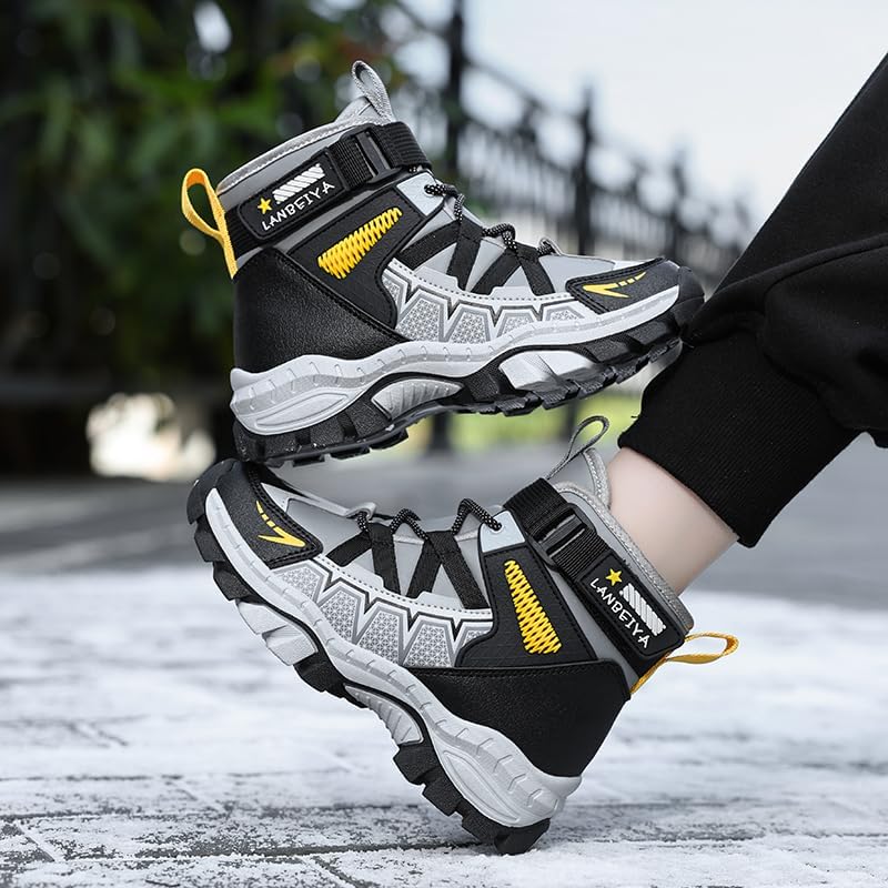Kids Water Resistant Hiking Boots,Girls Boys High Top Hiking Boots with Steel Buckle Non-Slip,Boys Girls Outdoor Warm Winter Snow Boots suitable for Outdoor Adventure and Trekking4