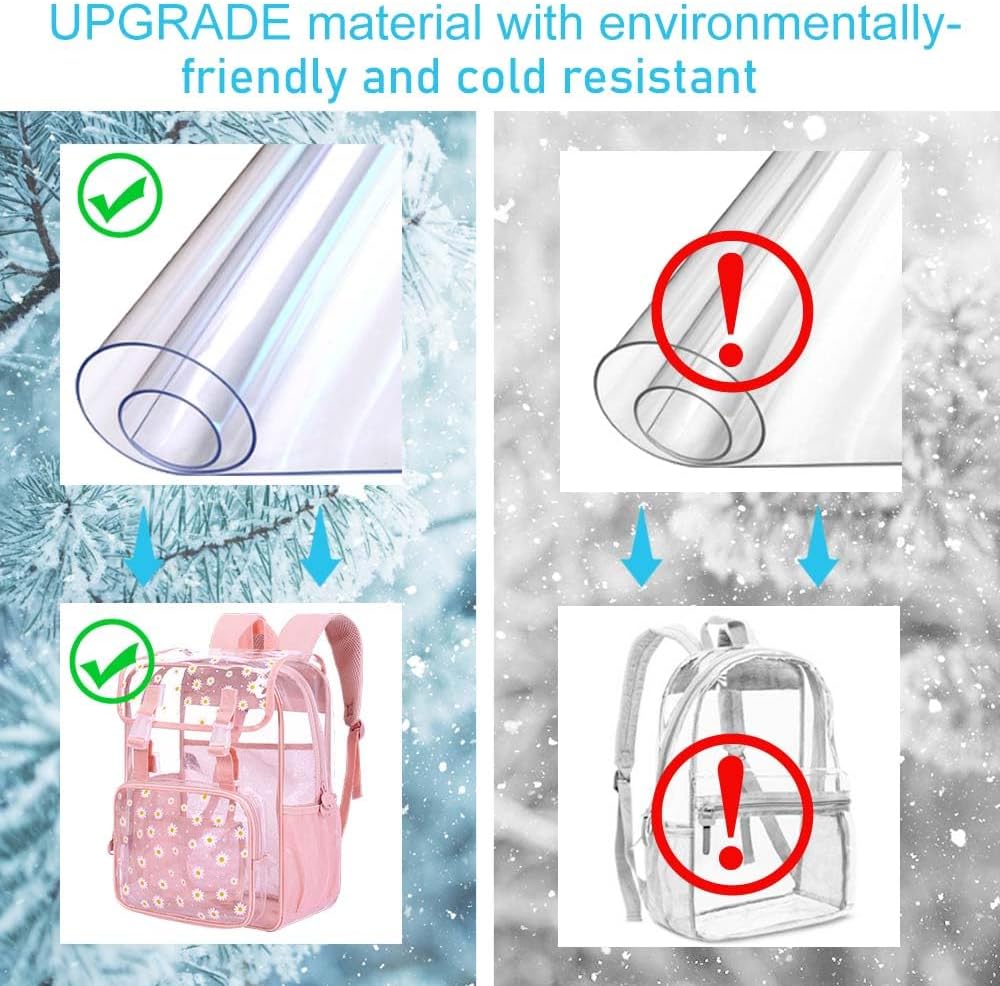 3PCS Pink Clear Backpack, Heavy Duty Transparent Bookbag for Girls Women, Stadium Approved See Through Backpack with Lunch Box (Pink Daisy) - Image 6