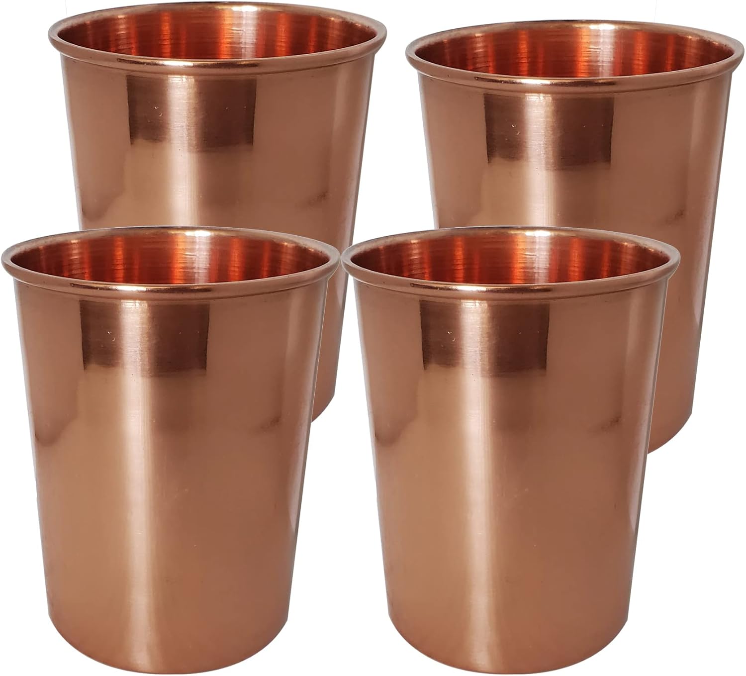 A American Ayurveda Hand Crafted Premium Quality Unlined 99% Pure Copper Cups Glasses Moscow Mule Tumbler Minimalist Design (4 pack of 100% Pure Copper in Plain Finish)