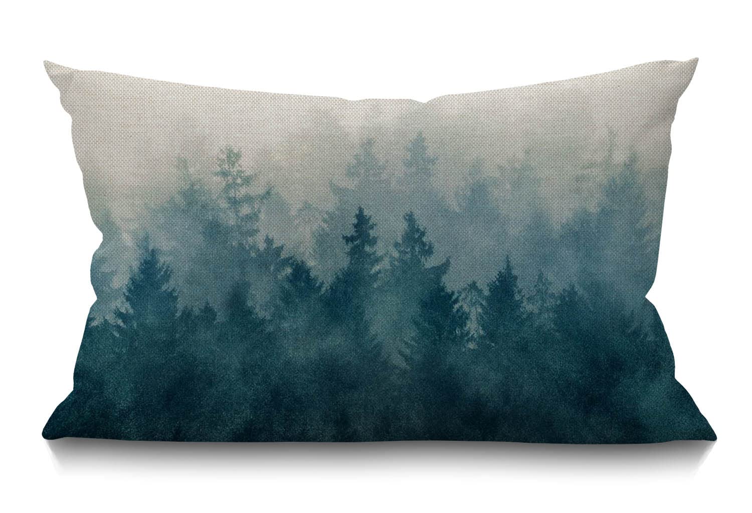 Bgbdeia Multi 363 Scenery Series Lumbar Cushion Cover 30X50cm 12X20 Inch Decorative Bedroom Living Room Pine Tree Leaves Silhouette Misty Fog Rectanglar Throw Pillow Cover For Bed Sofa Couch