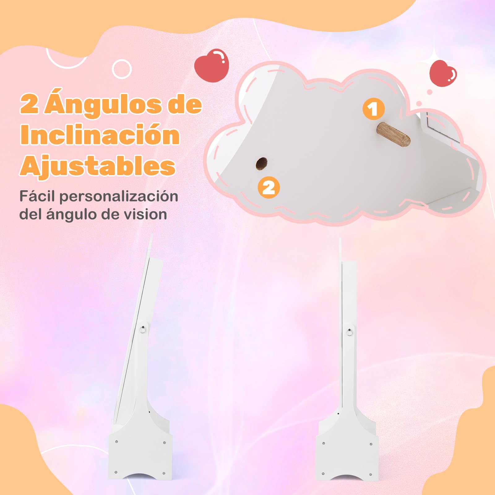 COSTWAY Armario de Joyería para Niñas, Espejo Joyero de Cuerpo Completo Independiente con Almacenamiento, Armario para Joyas Infantil con Ganchos, Estantes y Cajones (Blanco)