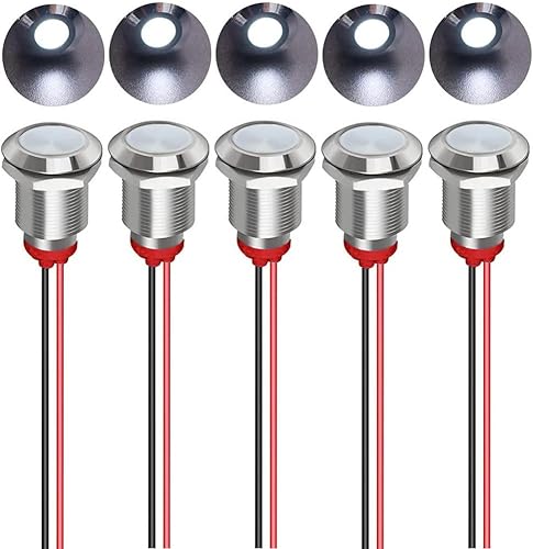 Miniatura 50 de 5pcs 0.472 in LED Metal Indicador Luz AC 110V-220V Impermeable Señal Lámpara (Rojo)